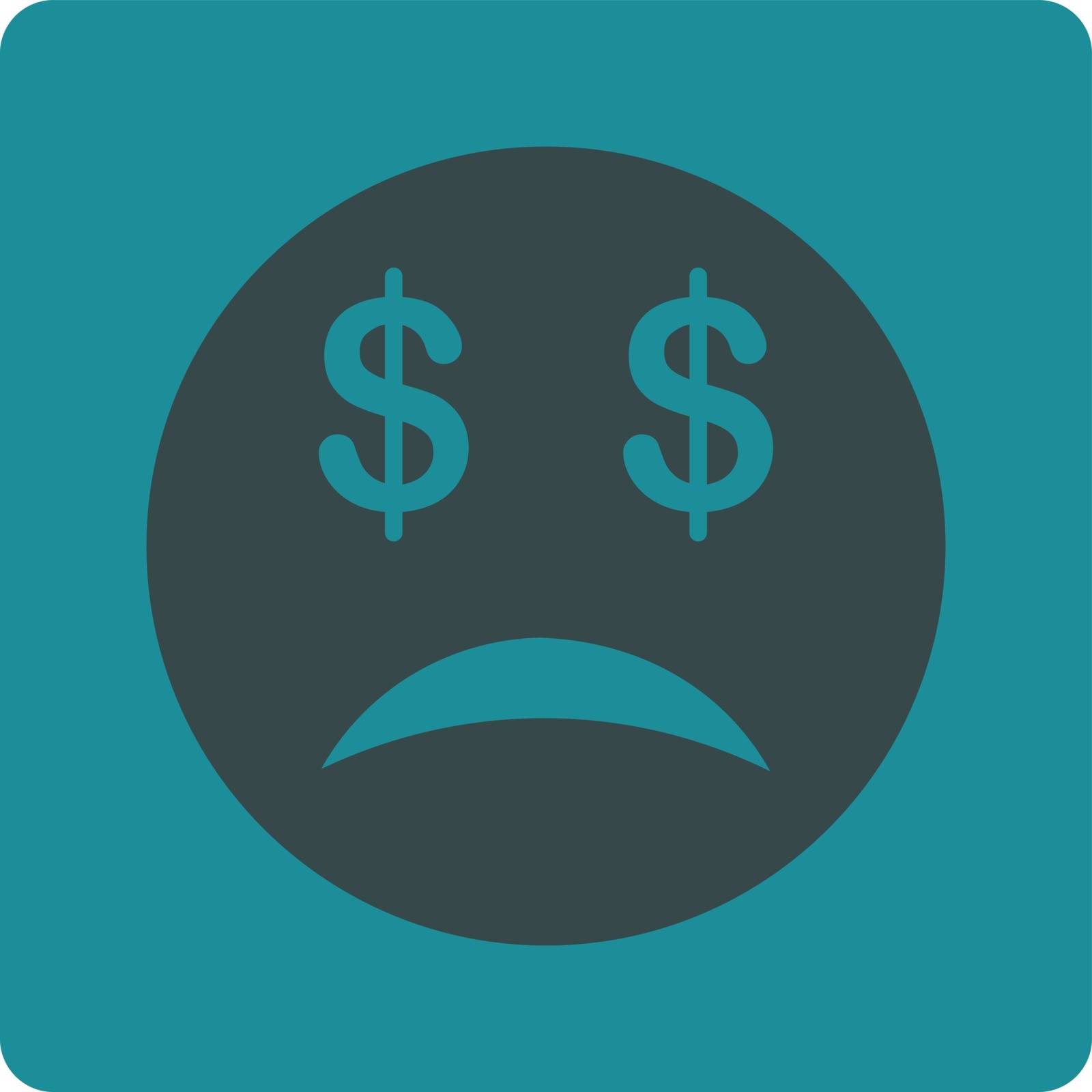 Bankrupt Smiley icon. Vector style is soft blue colors, flat square rounded button, white background.