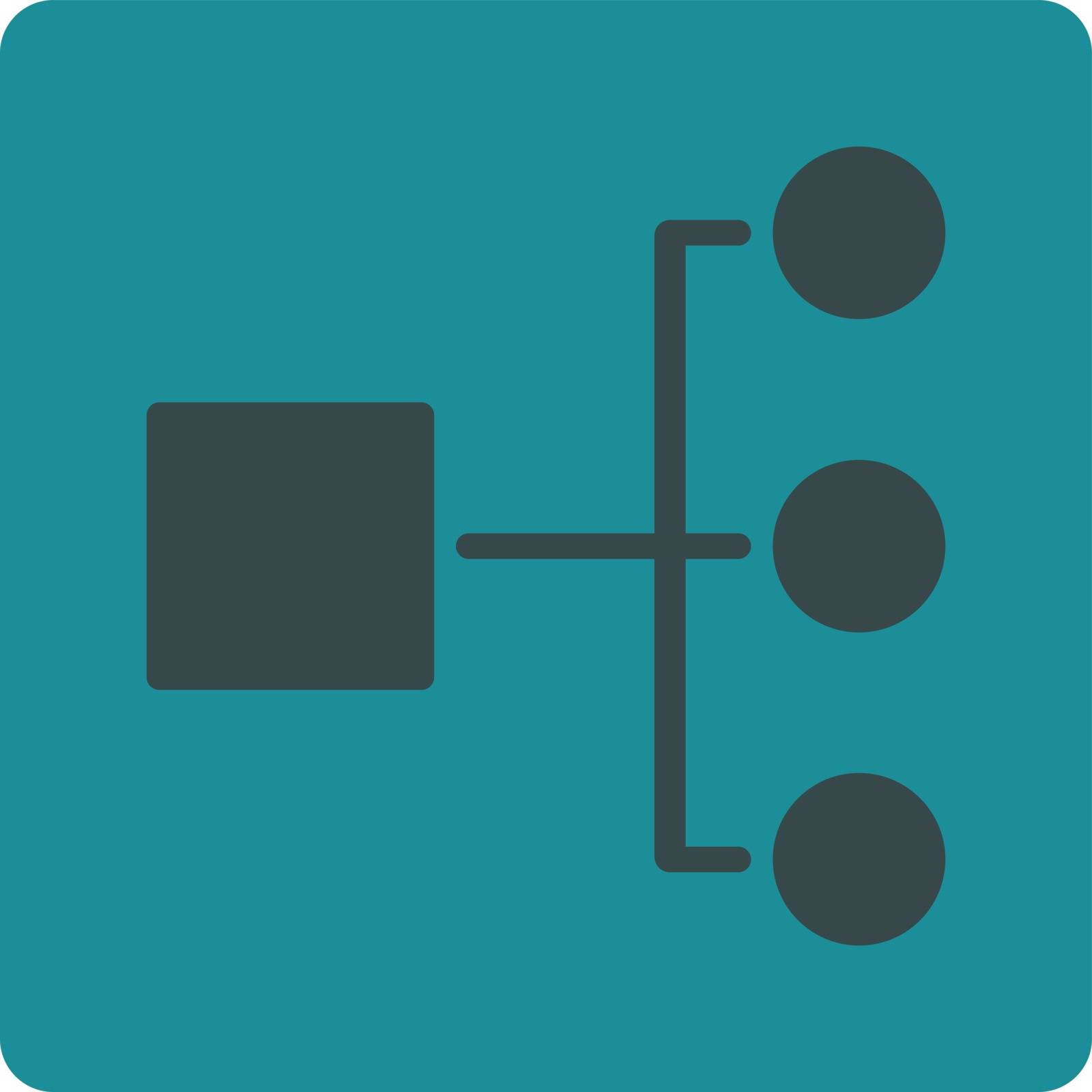 Diagram icon. Vector style is soft blue colors, flat square rounded button, white background.