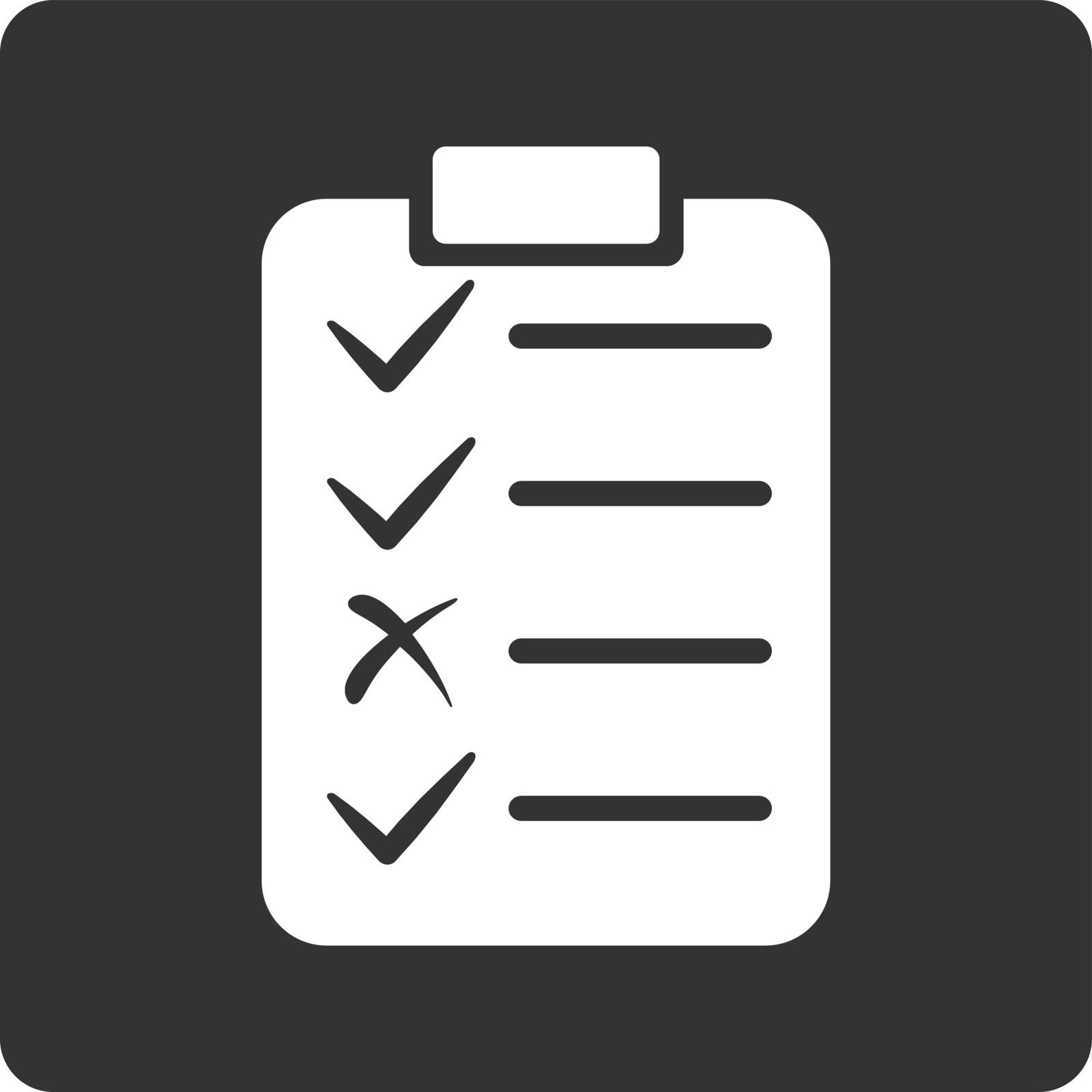 Task List icon. Vector style is white and gray colors, flat square rounded button, white background.