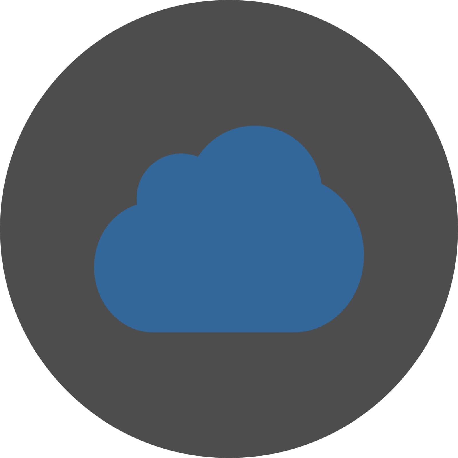 Cloud icon. This round flat button is drawn with cobalt and gray colors on a white background.