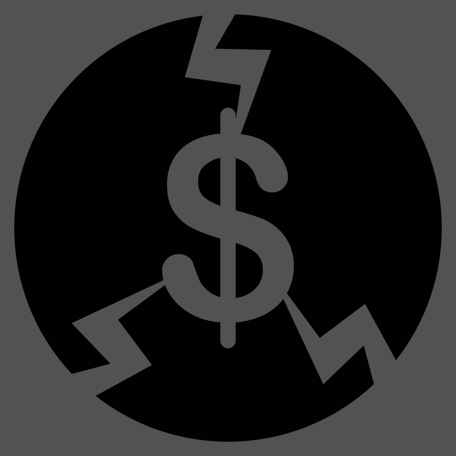 Financial Crash icon from Commerce Set. Vector style is flat symbol, black color, rounded angles, gray background.