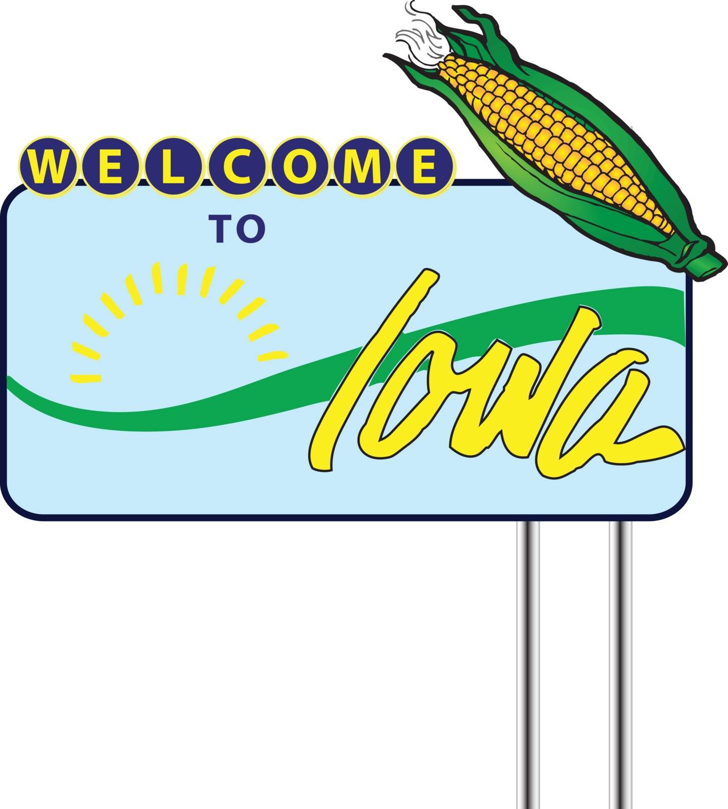 Stand Welcome to Iowa with the symbols of the State. Vector illustration.