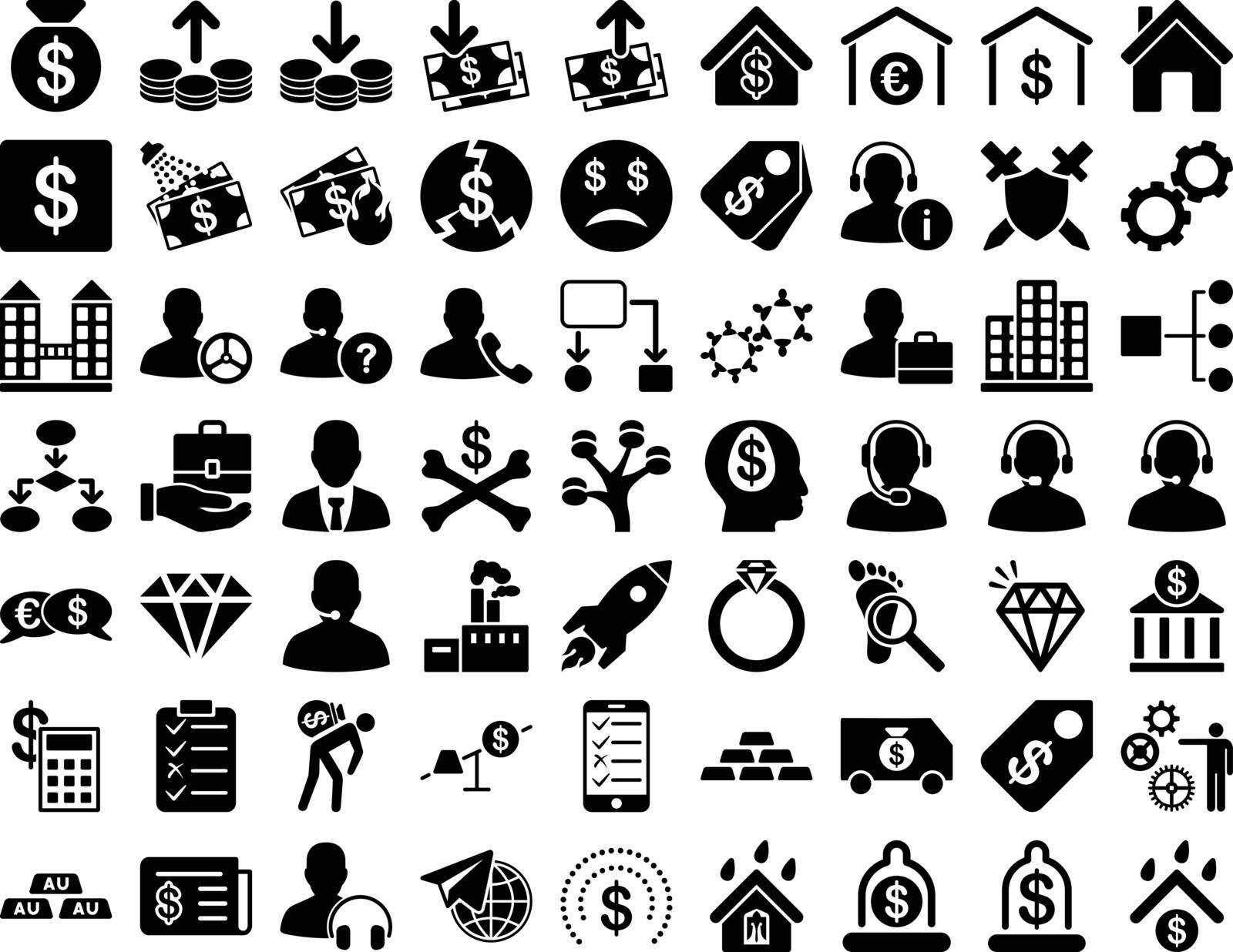Commerce Icons. These flat icons use black color. Vector images are isolated on a white background.