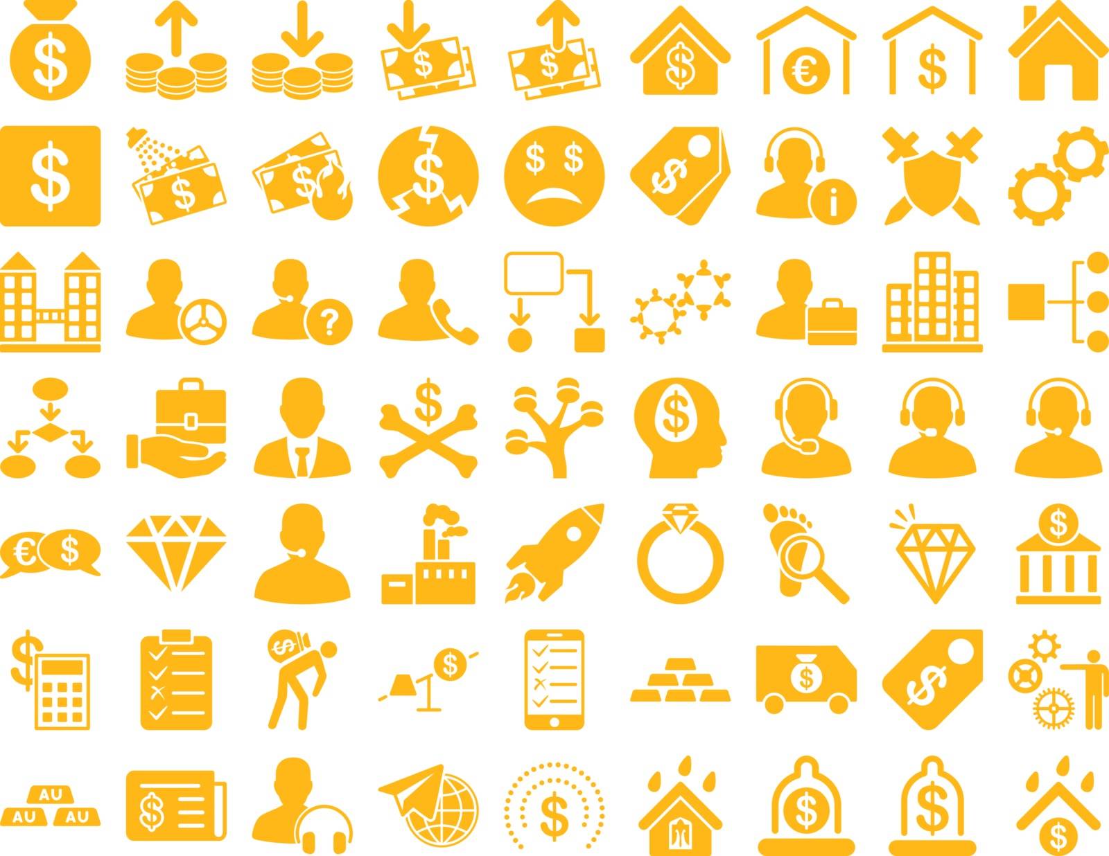 Commerce Icons. These flat icons use yellow color. Vector images are isolated on a white background.
