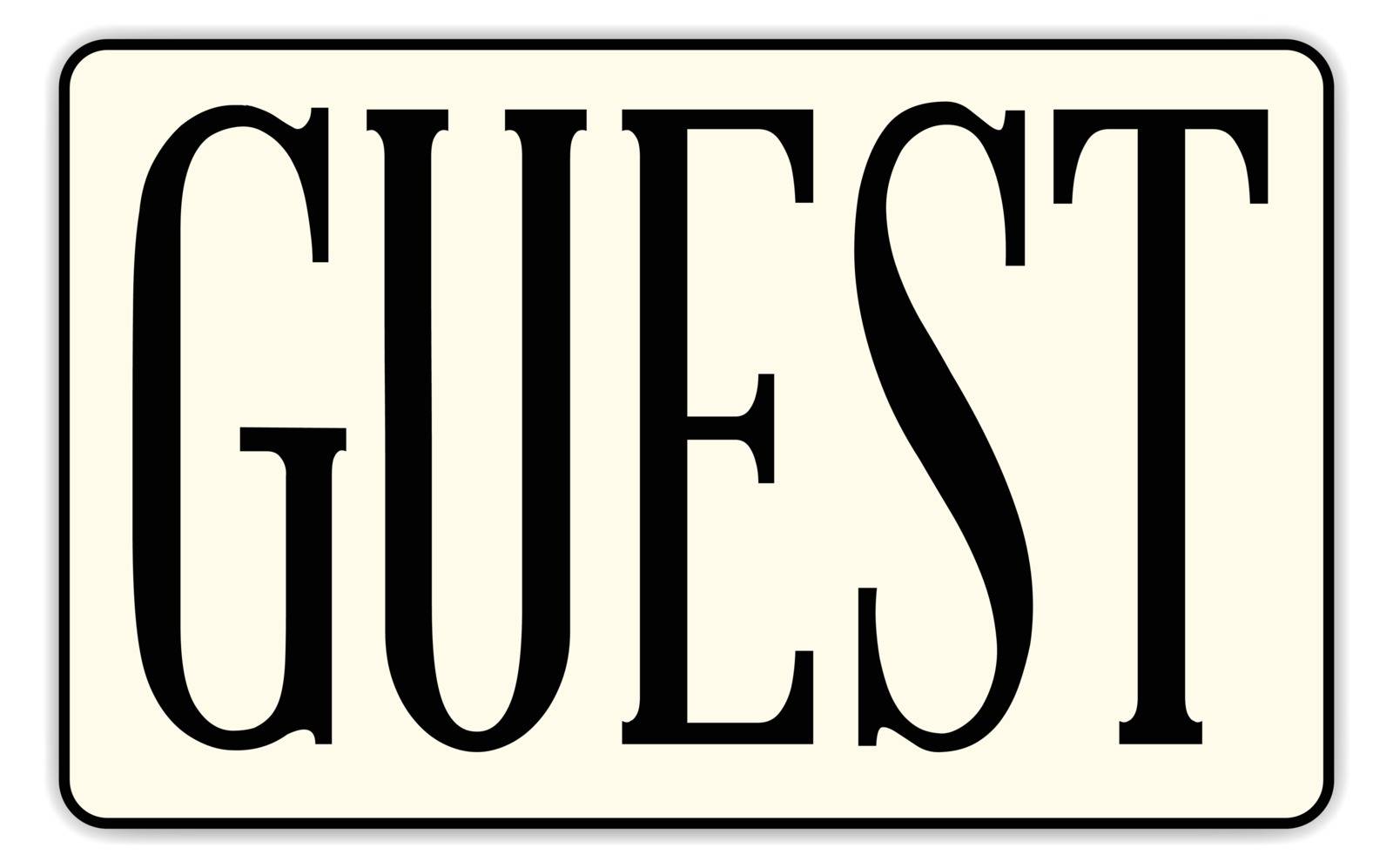 A guest badge with text over a white background