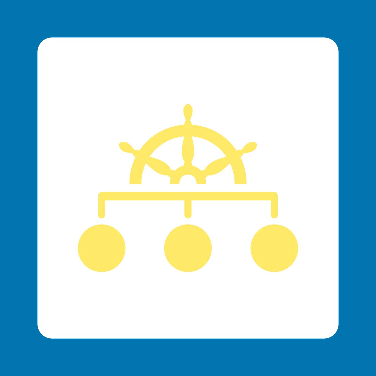 Rule icon. Vector style is yellow and white colors, flat rounded square button on a blue background.