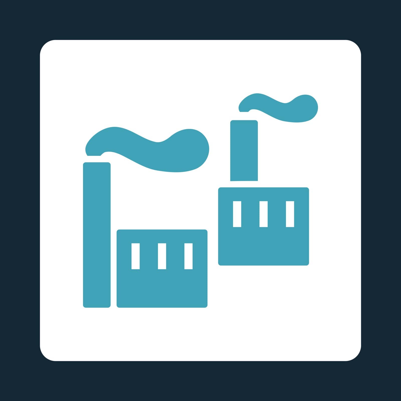 Industry icon. Vector style is blue and white colors, flat rounded square button on a dark blue background.