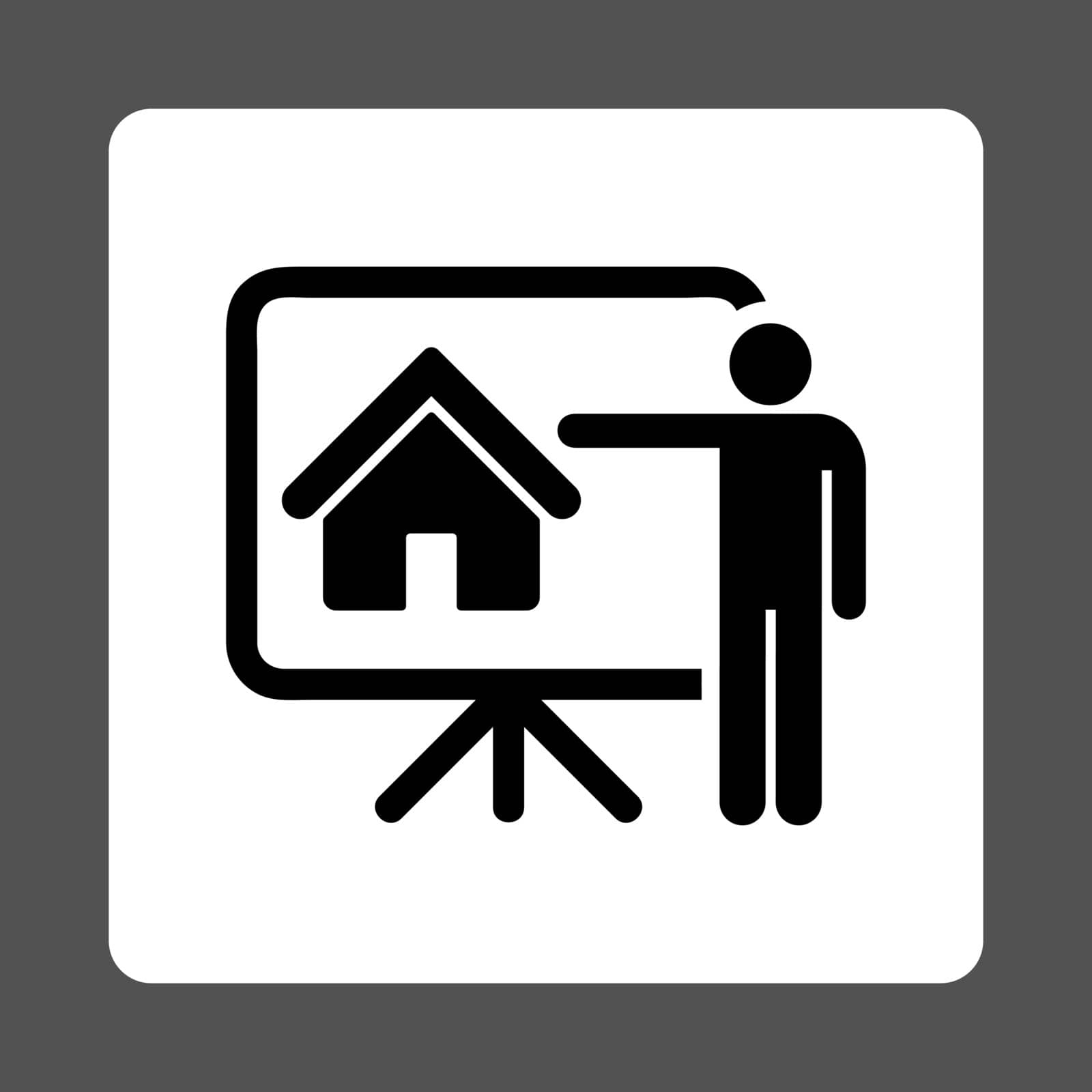 Realtor icon. Vector style is black and white colors, flat rounded square button on a gray background.
