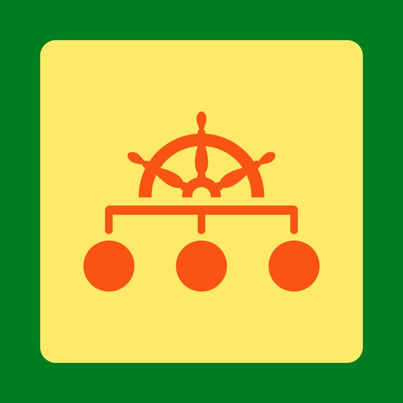 Rule icon. Vector style is orange and yellow colors, flat rounded square button on a green background.
