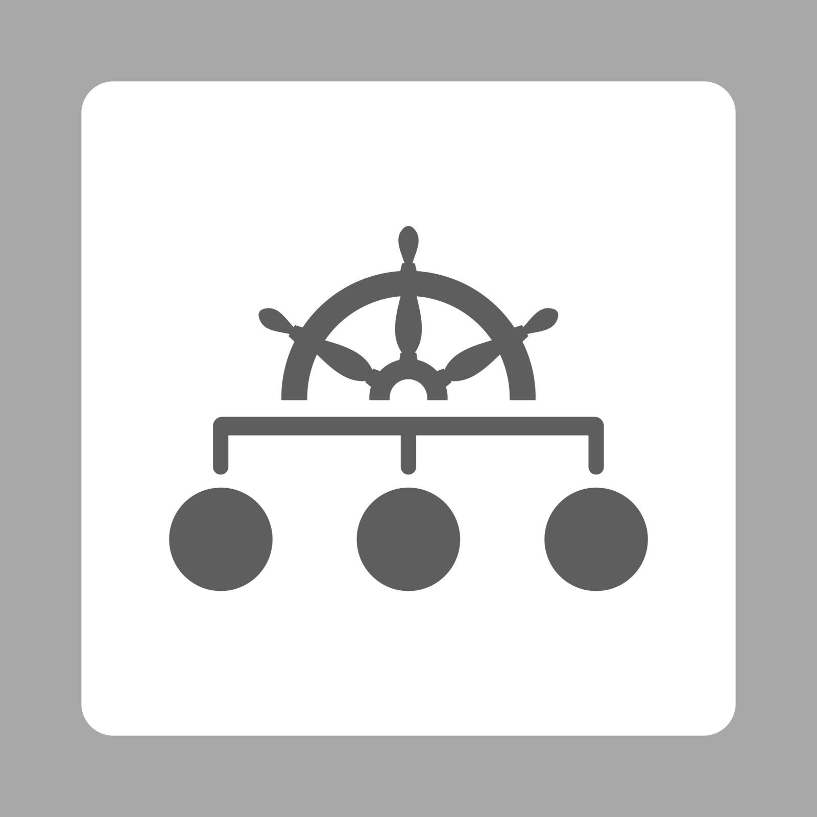 Rule icon. Vector style is dark gray and white colors, flat rounded square button on a silver background.