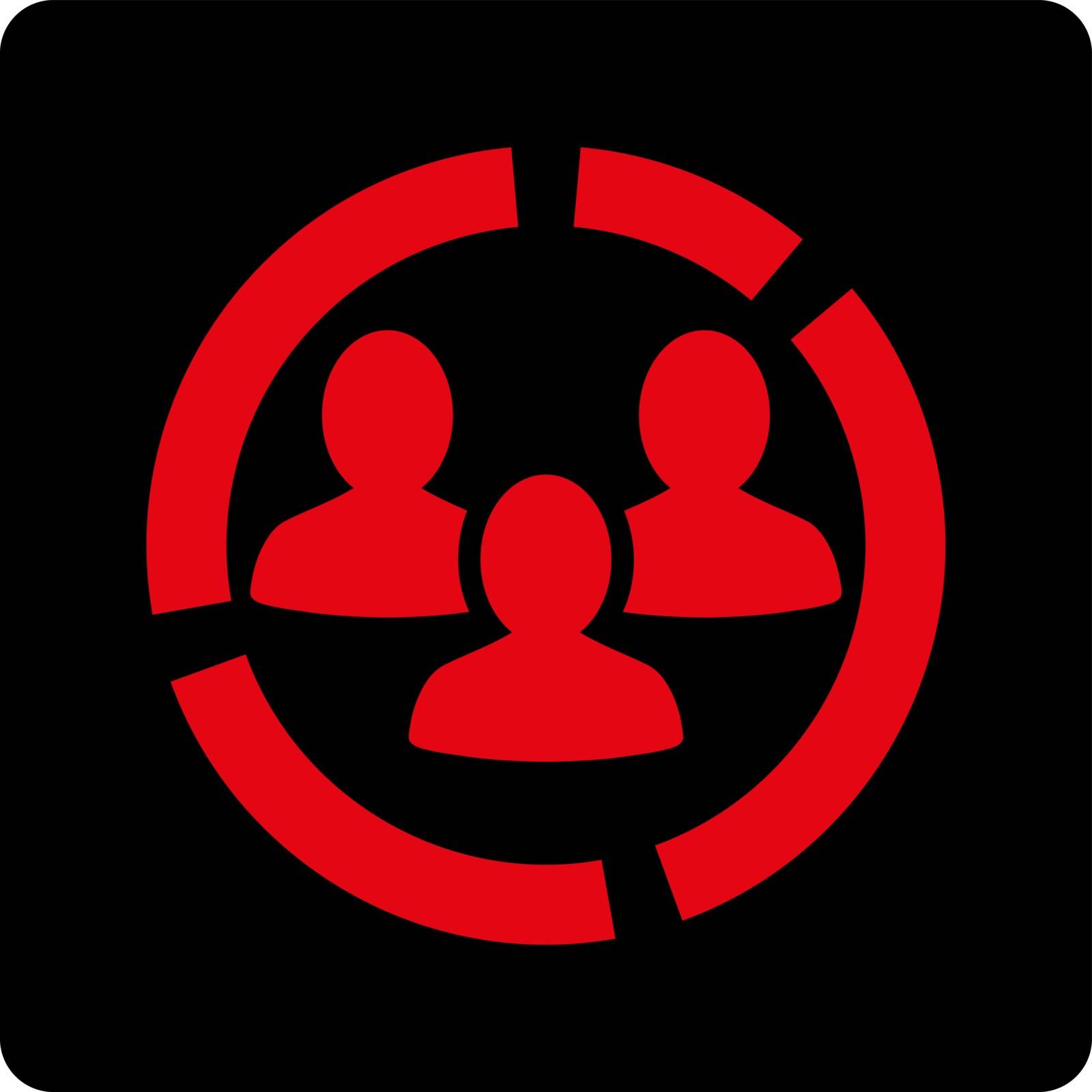 Demography diagram icon. Vector style is intensive red and black colors, flat rounded square button on a white background.