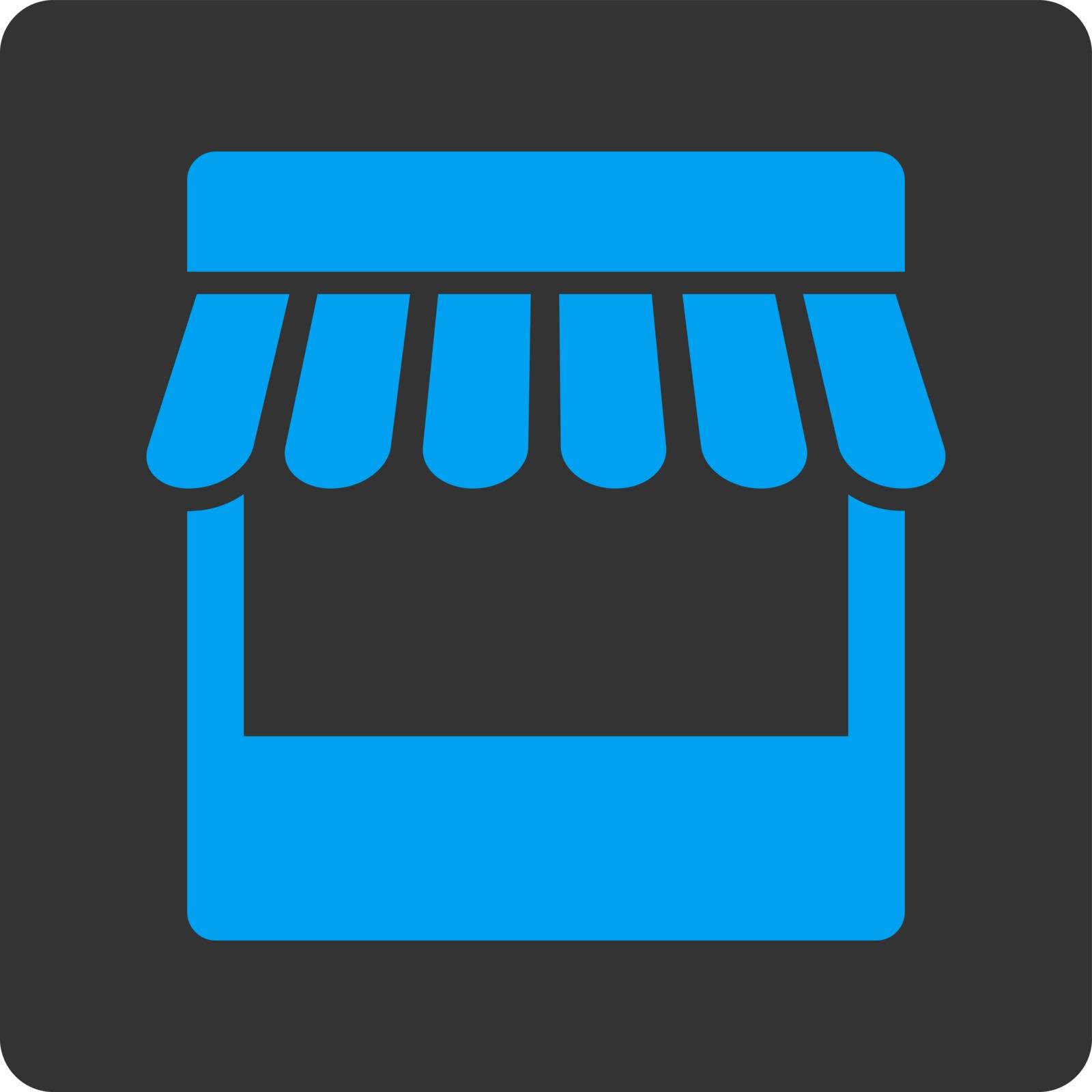 Store icon. Vector style is blue and gray colors, flat rounded square button on a white background.