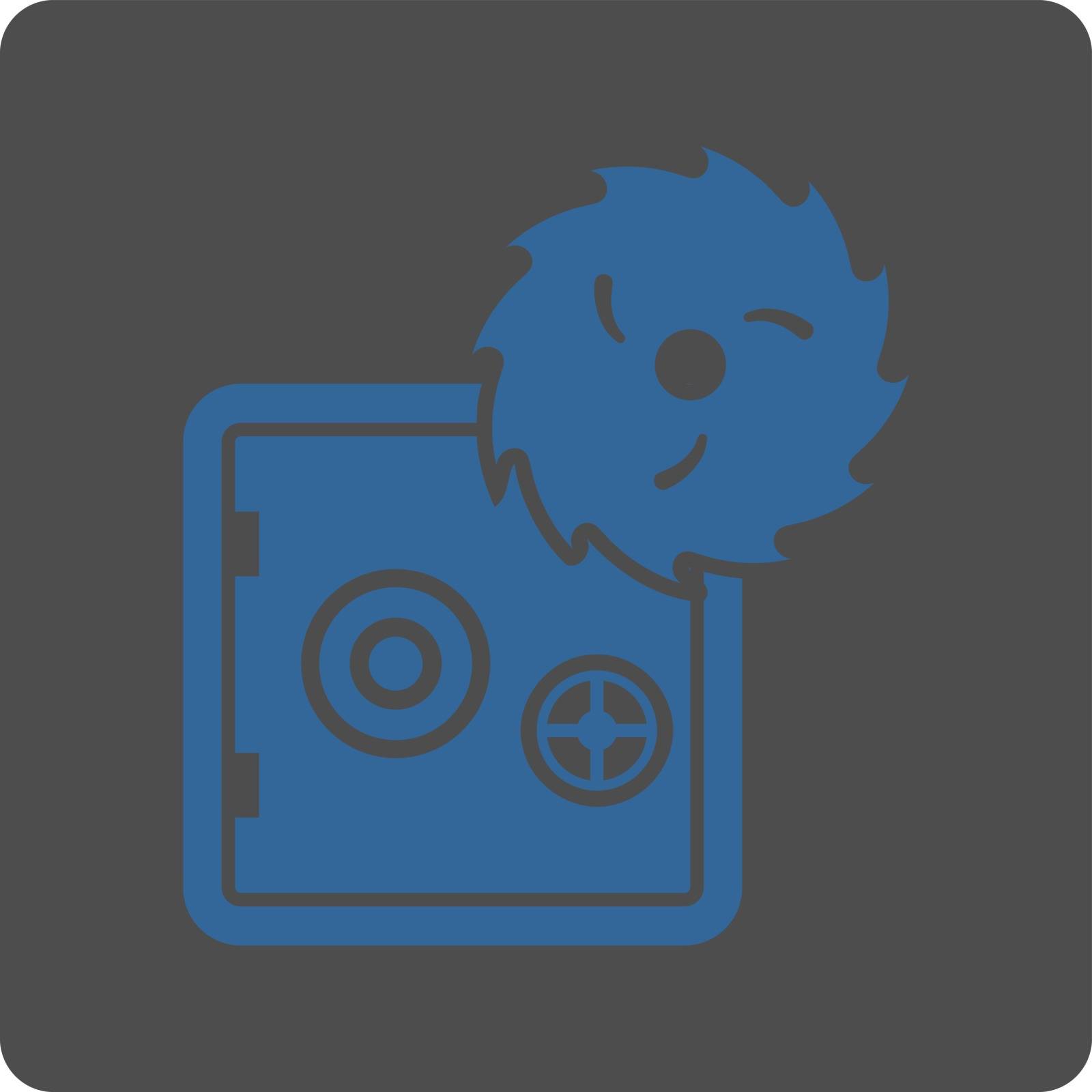 Hacking theft icon. Vector style is cobalt and gray colors, flat rounded square button on a white background.
