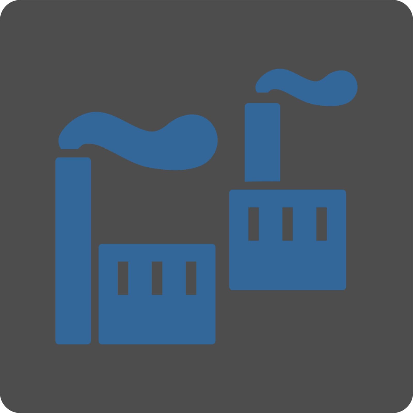 Industry icon. Vector style is cobalt and gray colors, flat rounded square button on a white background.