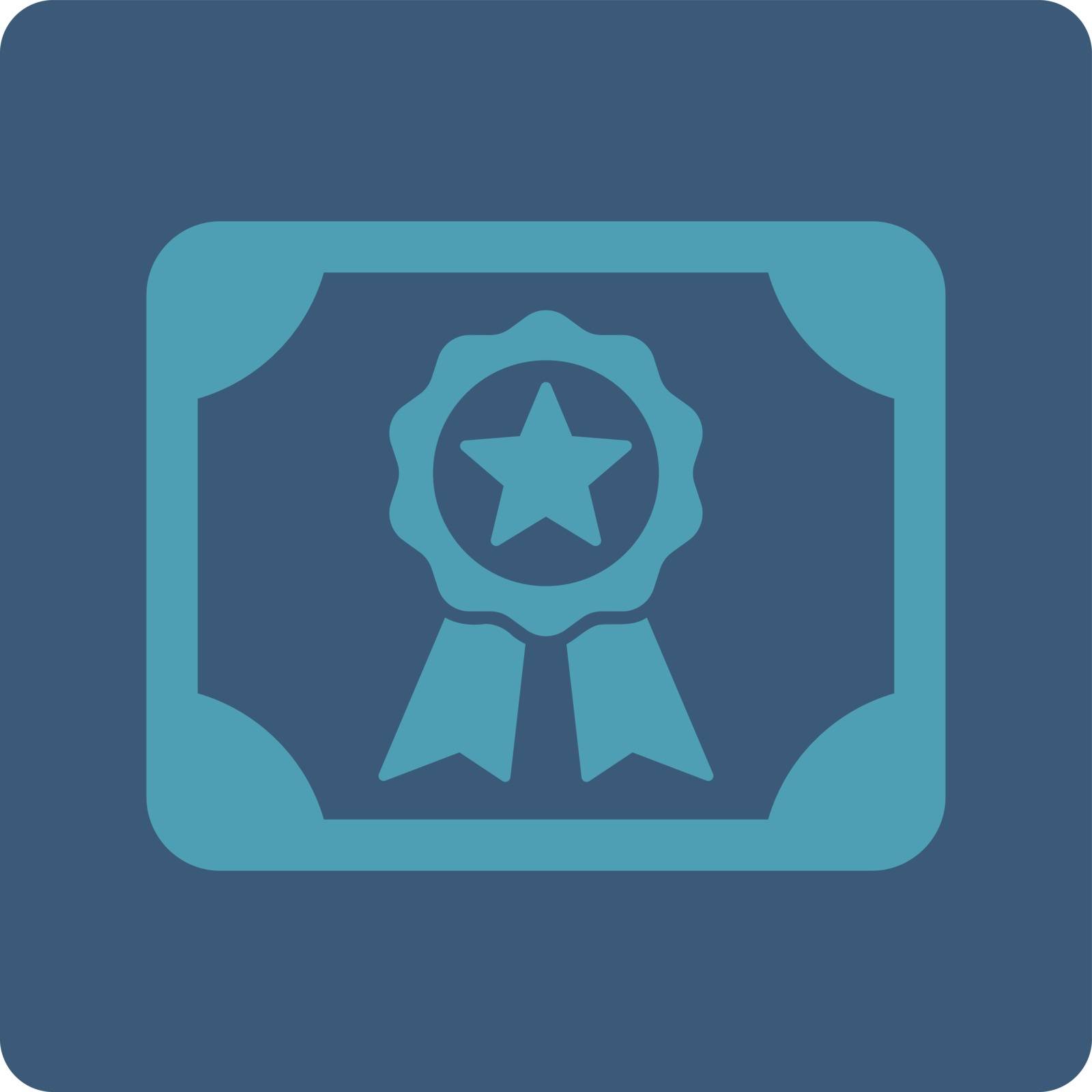 Certificate icon. Vector style is cyan and blue colors, flat rounded square button on a white background.