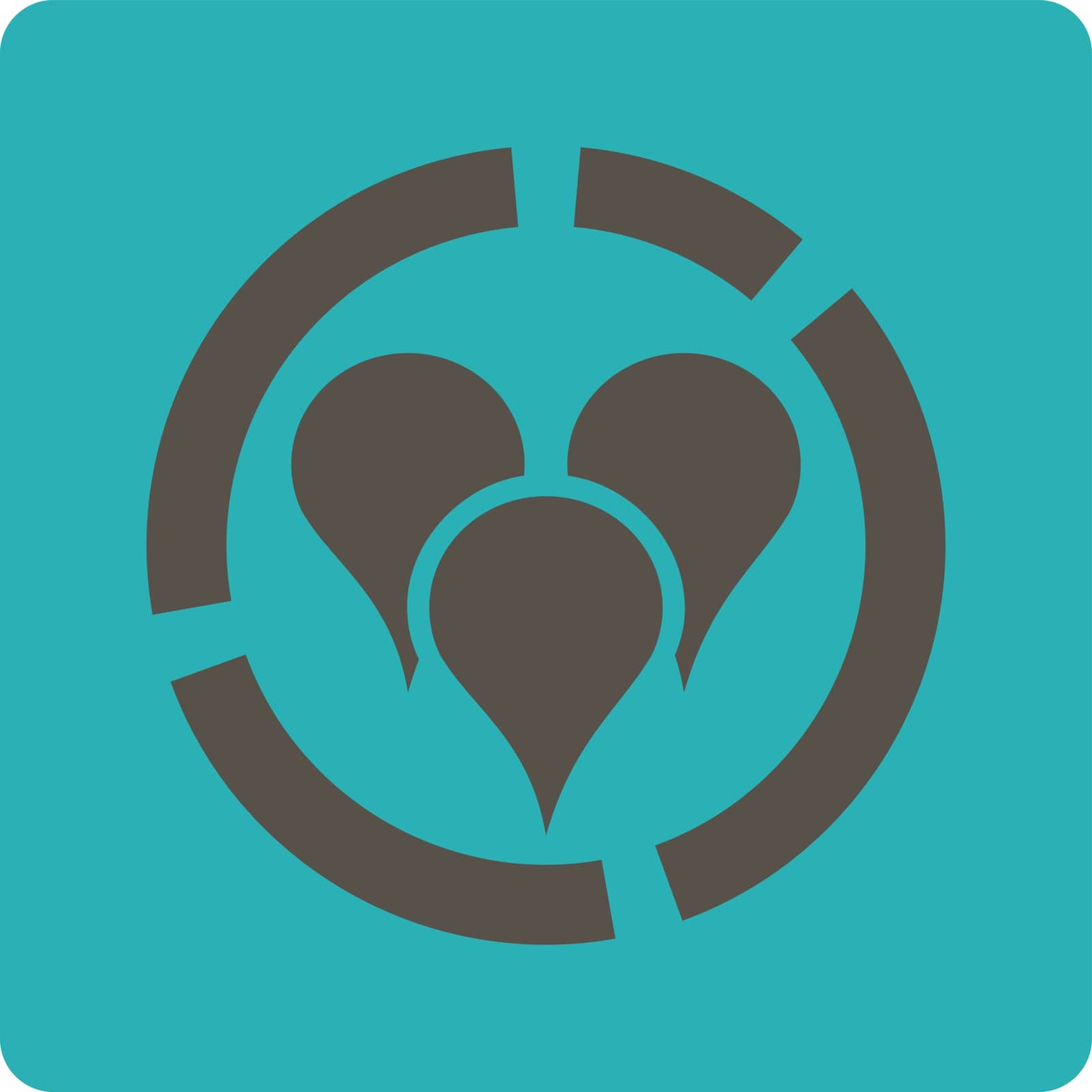 Geo diagram icon. Vector style is grey and cyan colors, flat rounded square button on a white background.
