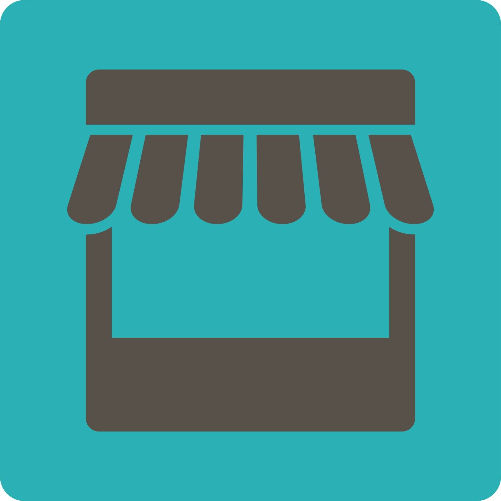 Store icon. Vector style is grey and cyan colors, flat rounded square button on a white background.