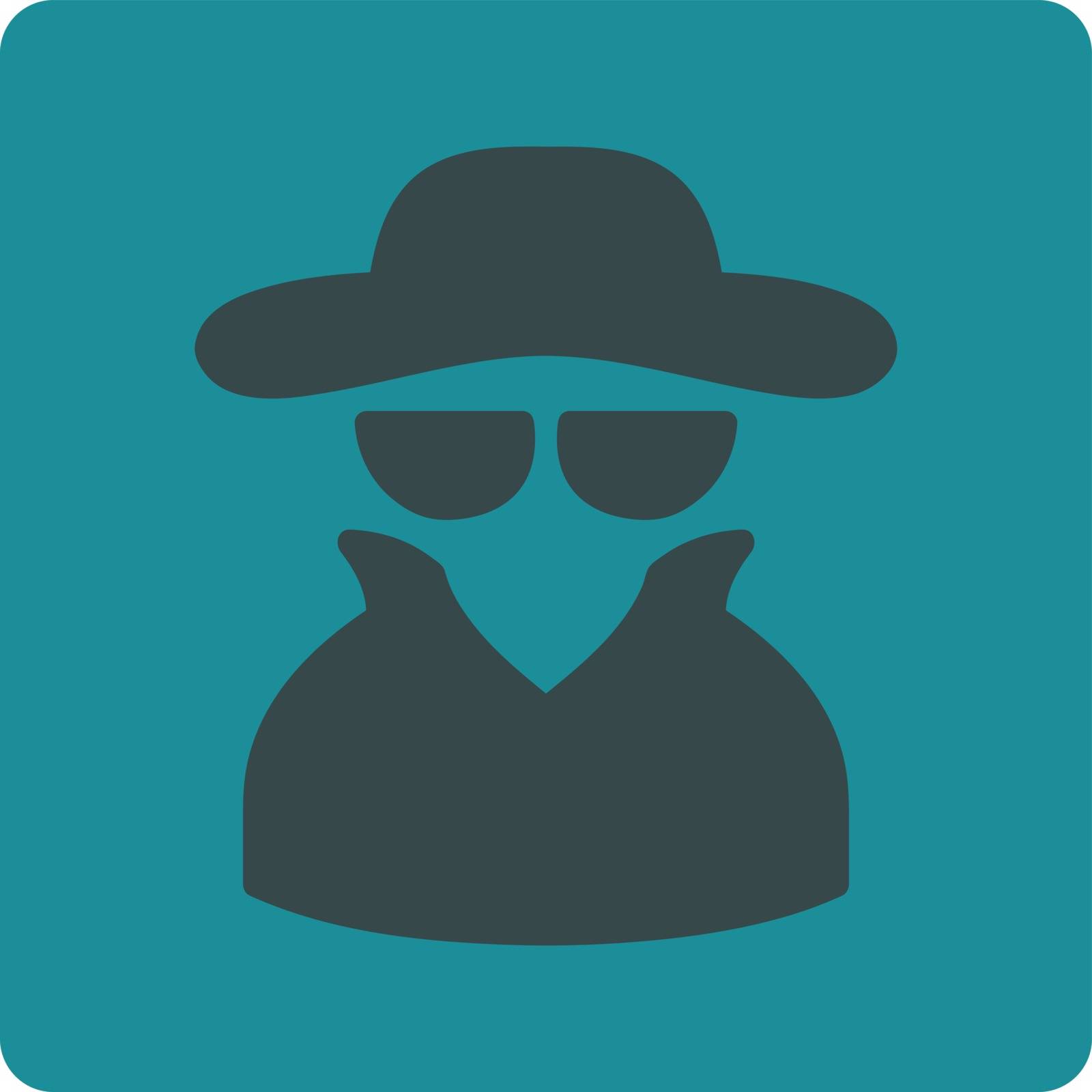 Spy icon. Vector style is soft blue colors, flat rounded square button on a white background.