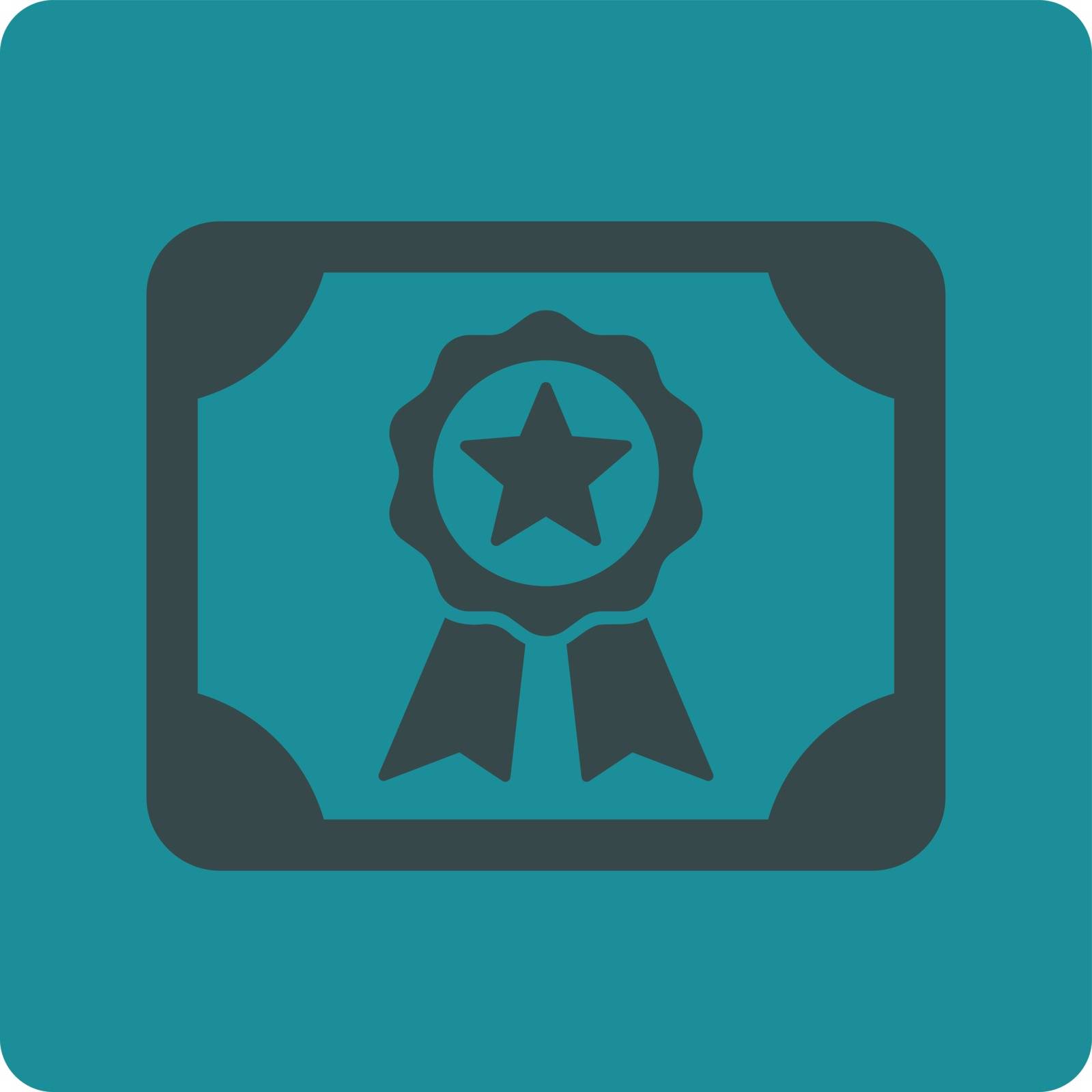 Certificate icon. Vector style is soft blue colors, flat rounded square button on a white background.