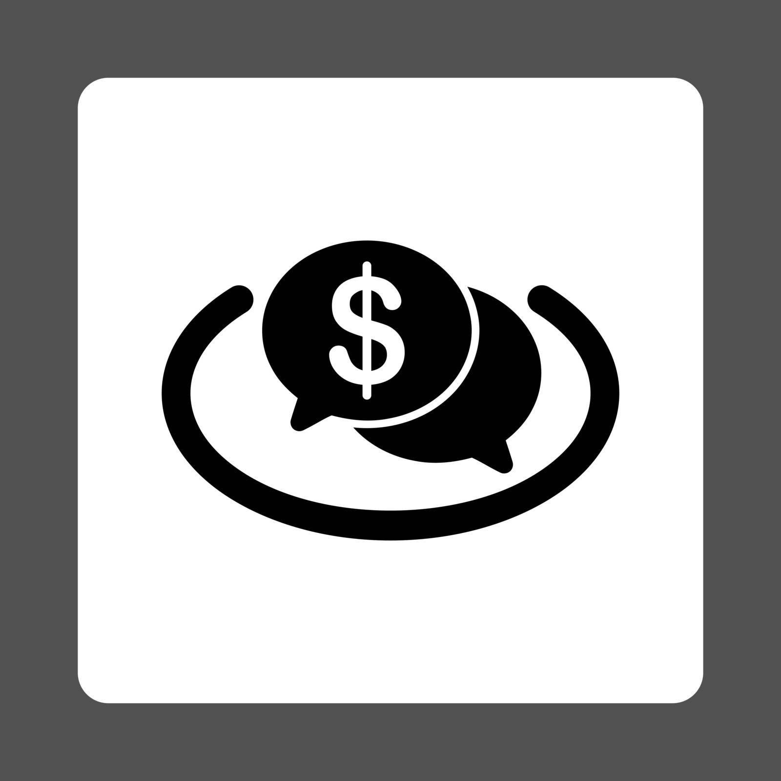 Financial Network icon. This flat rounded square button uses black and white colors and isolated on a gray background.