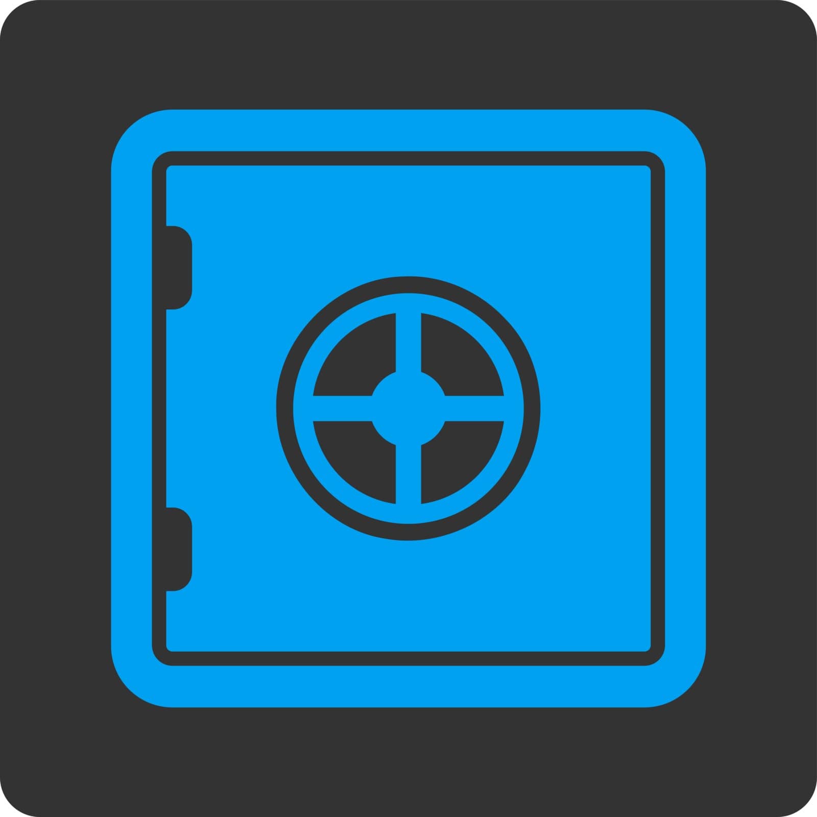 Safe icon. This flat rounded square button uses blue and gray colors and isolated on a white background.
