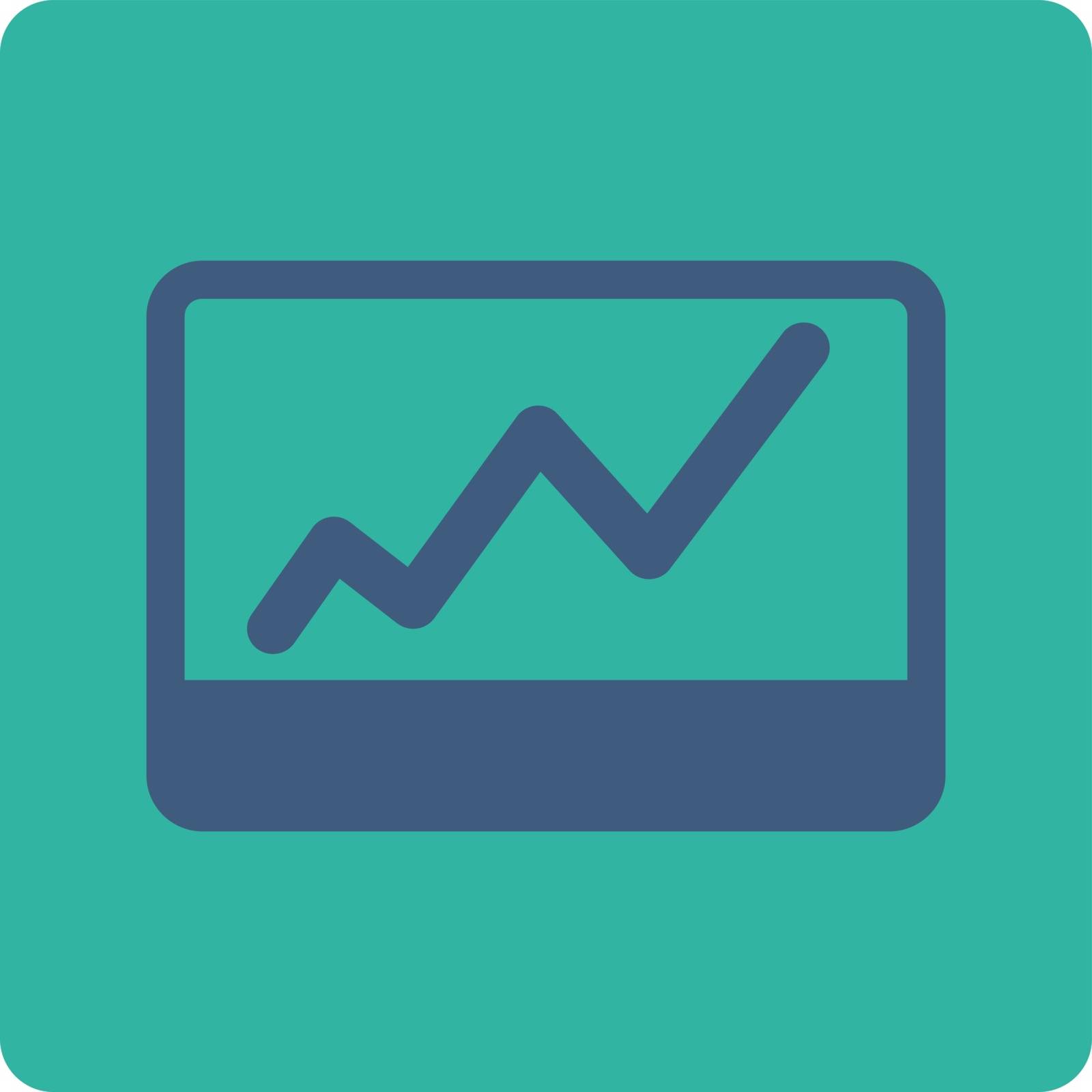 Stock Market icon. This flat rounded square button uses cobalt and cyan colors and isolated on a white background.