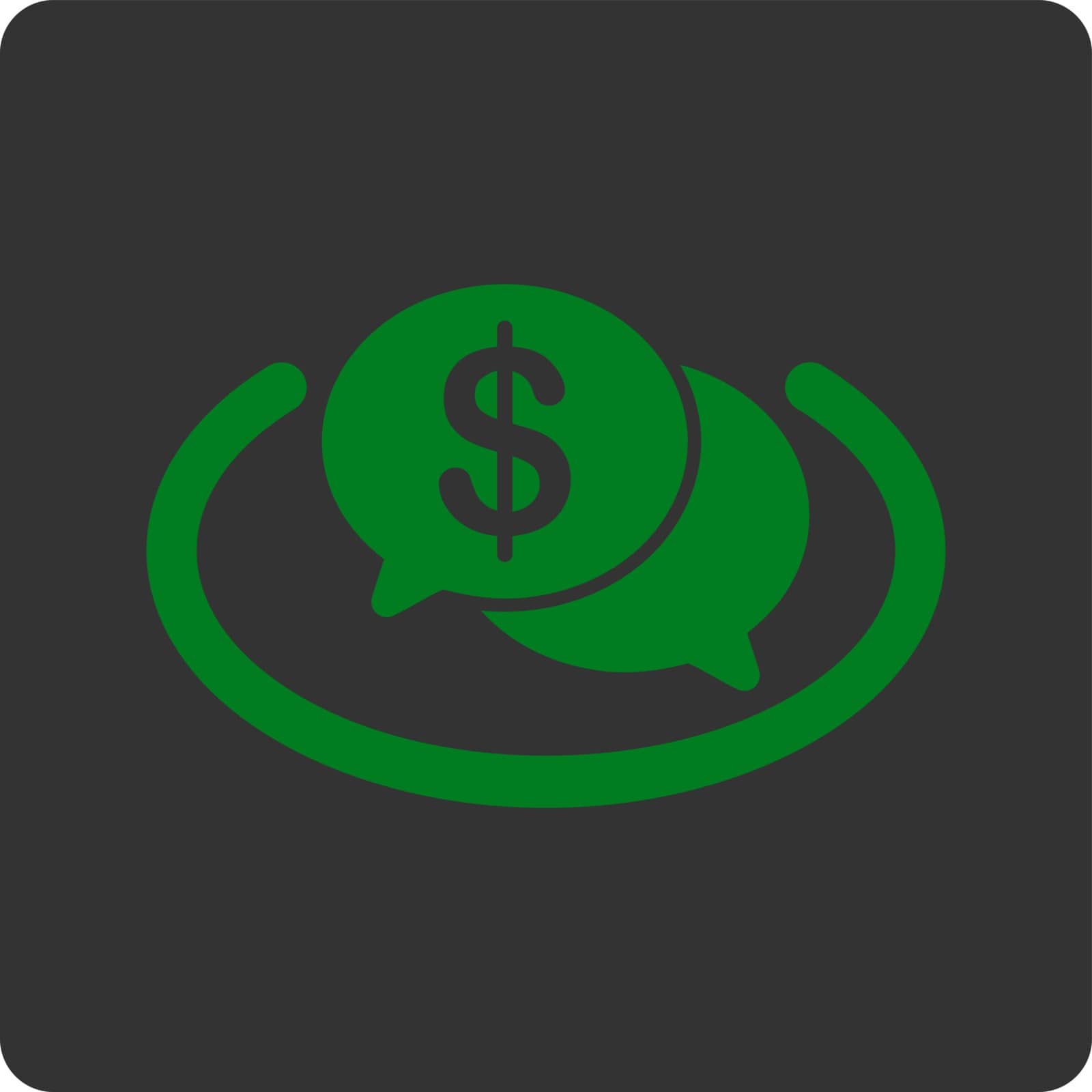 Financial Network icon. This flat rounded square button uses green and gray colors and isolated on a white background.