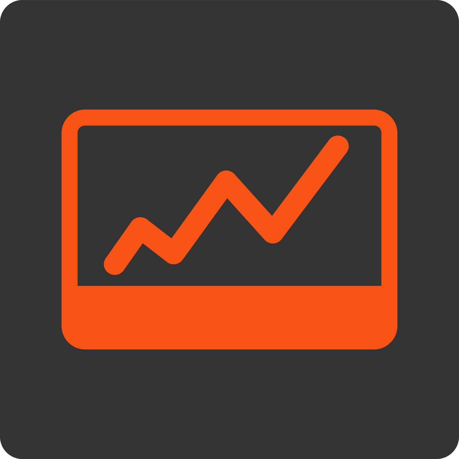 Stock Market icon. This flat rounded square button uses orange and gray colors and isolated on a white background.