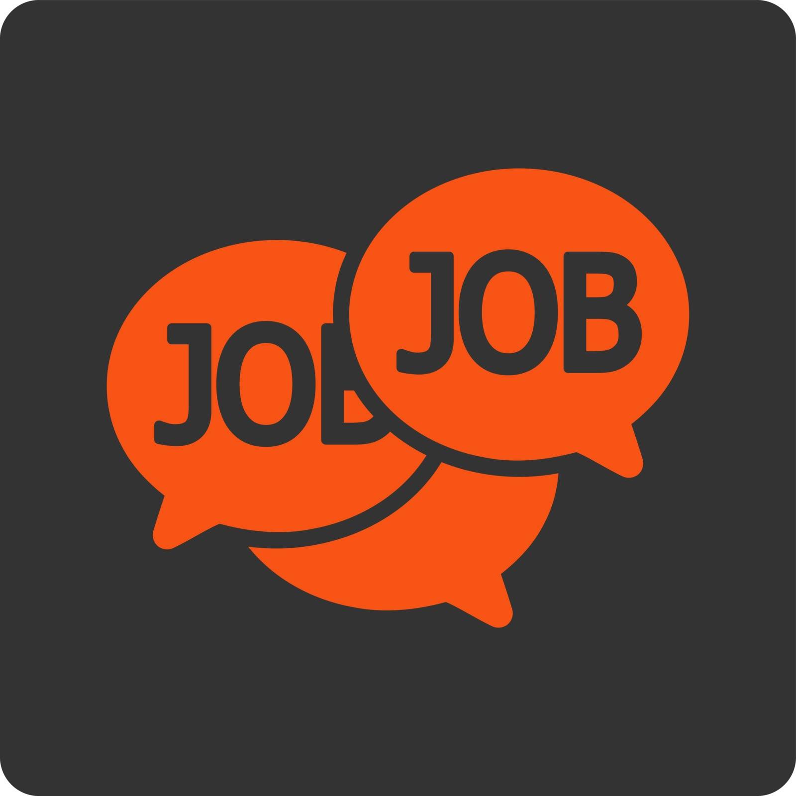 Labor Market icon. This flat rounded square button uses orange and gray colors and isolated on a white background.