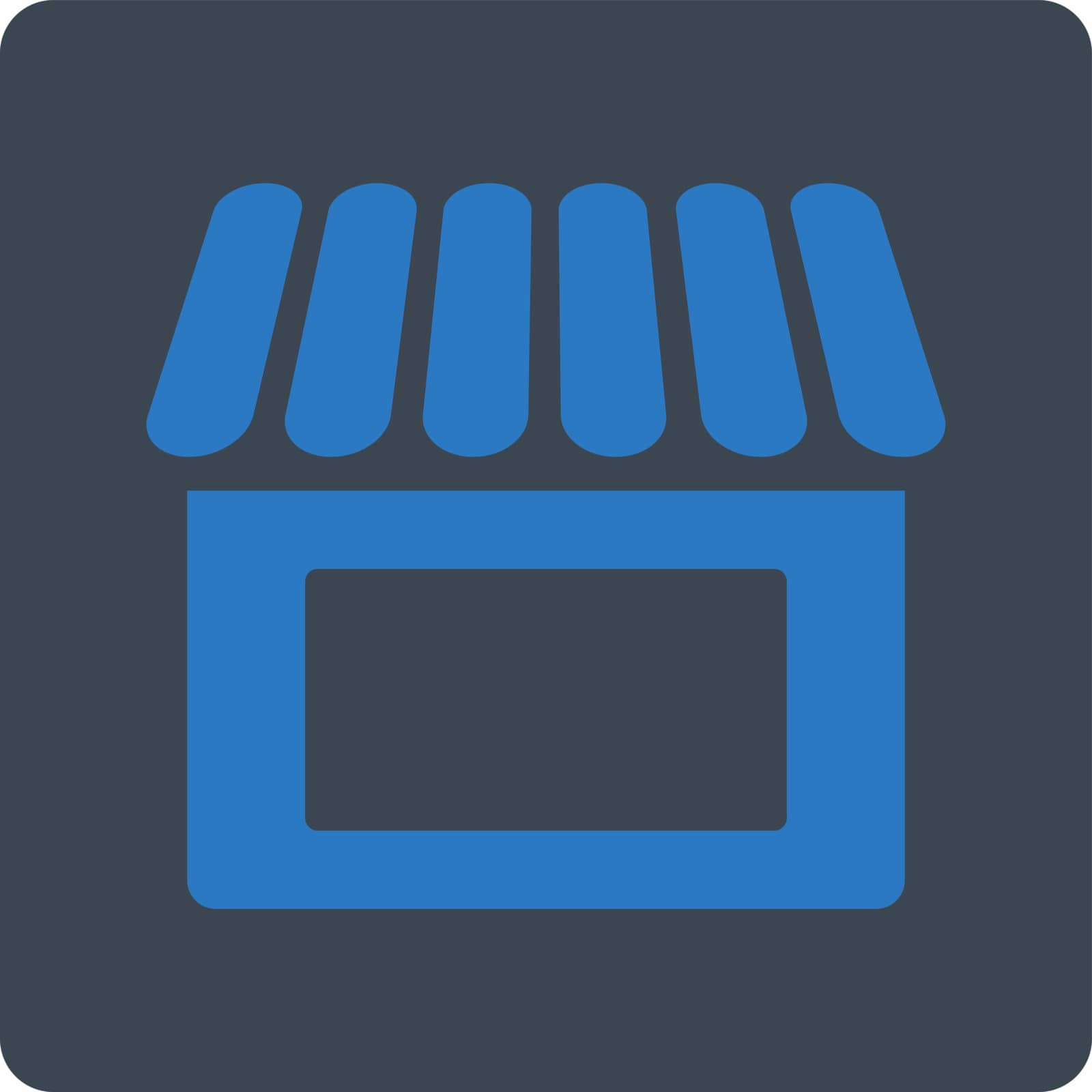 Shop icon. This flat rounded square button uses smooth blue colors and isolated on a white background.