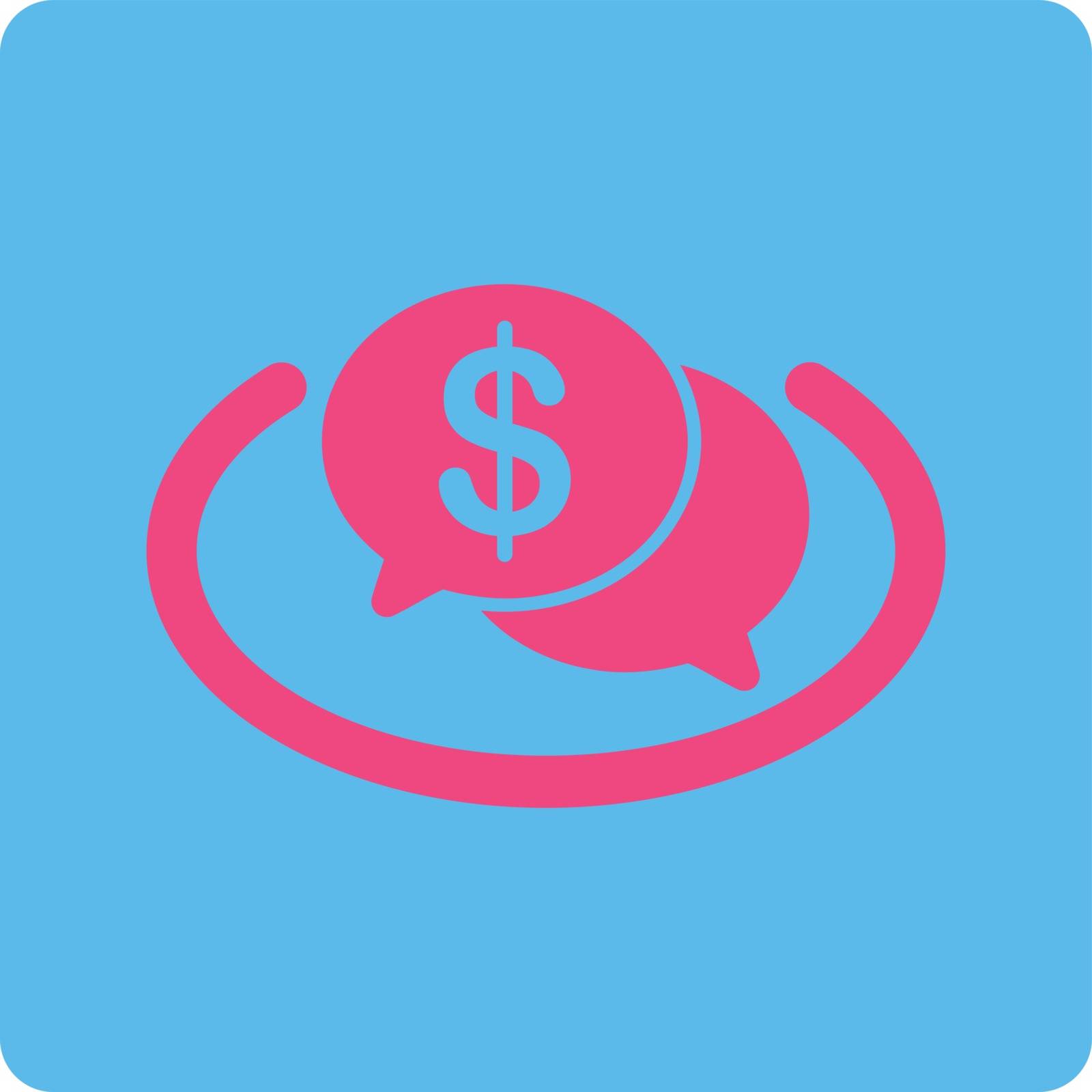 Financial Network icon. This flat rounded square button uses pink and blue colors and isolated on a white background.