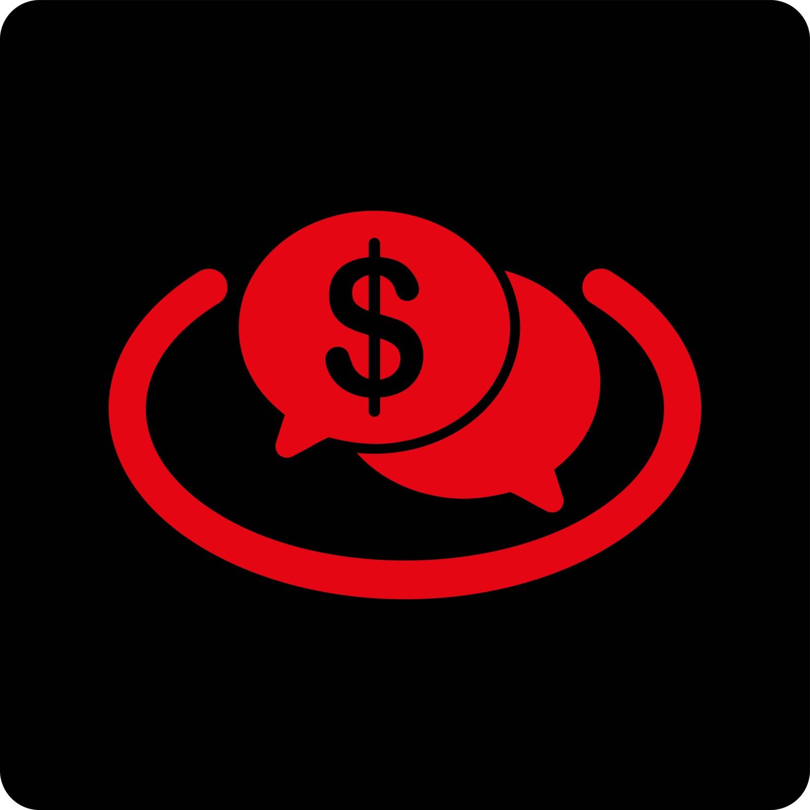 Financial Network icon. This flat rounded square button uses intensive red and black colors and isolated on a white background.