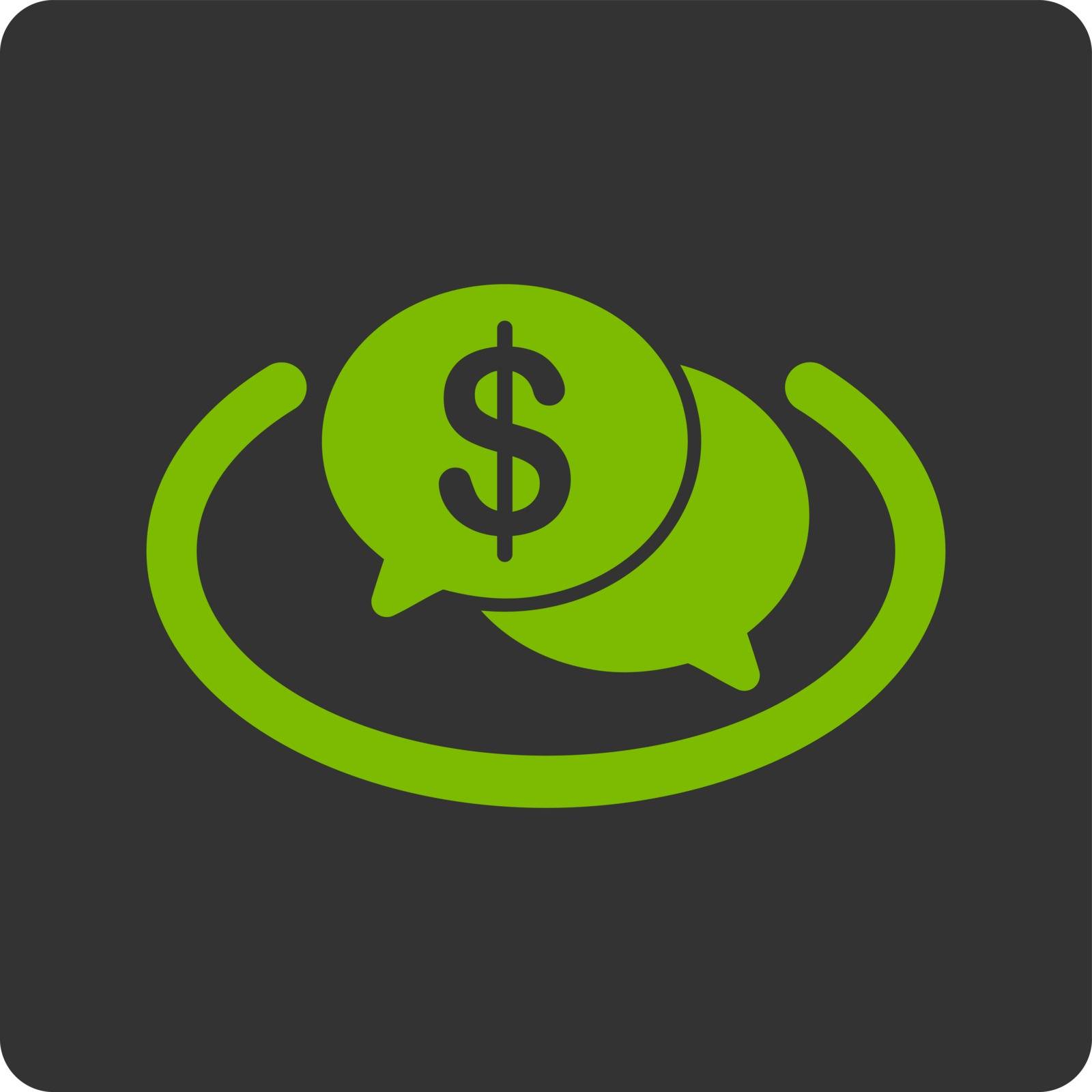 Financial Network icon. This flat rounded square button uses eco green and gray colors and isolated on a white background.