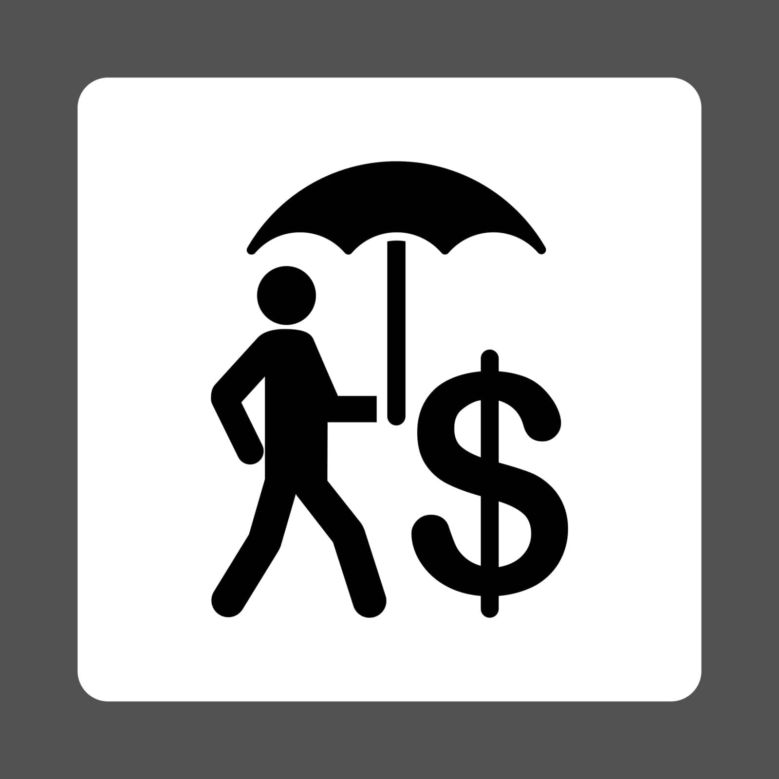 Umbrella icon. This flat vector symbol uses black and white colors, rounded angles, and gray background on a gray background.