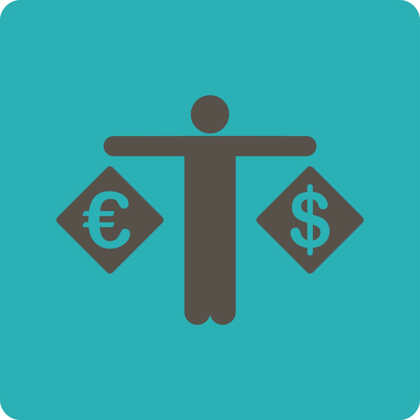 Currency compare icon. Vector style is grey and cyan colors, flat rounded square button on a white background.