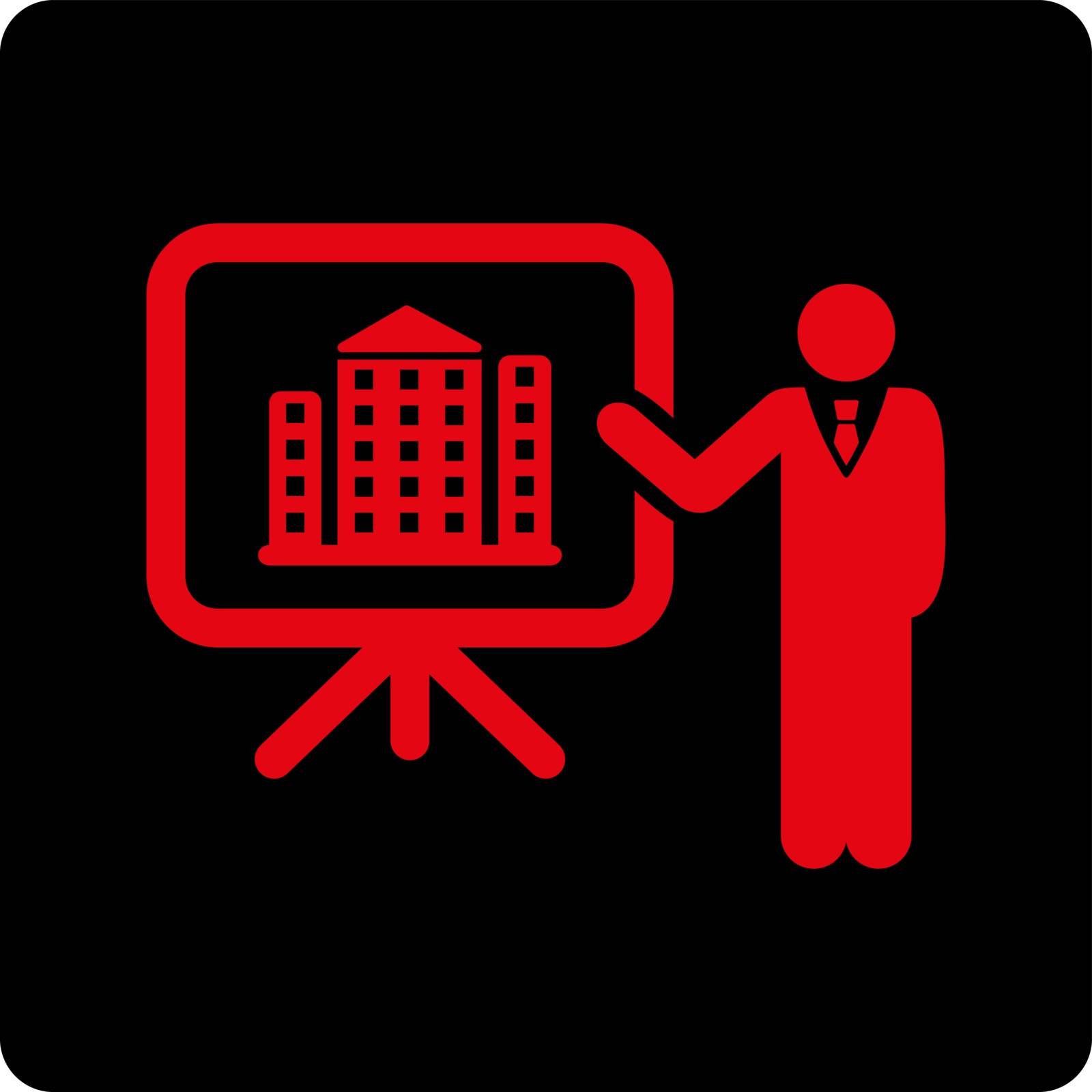 Home project icon. Vector style is intensive red and black colors, flat rounded square button on a white background.