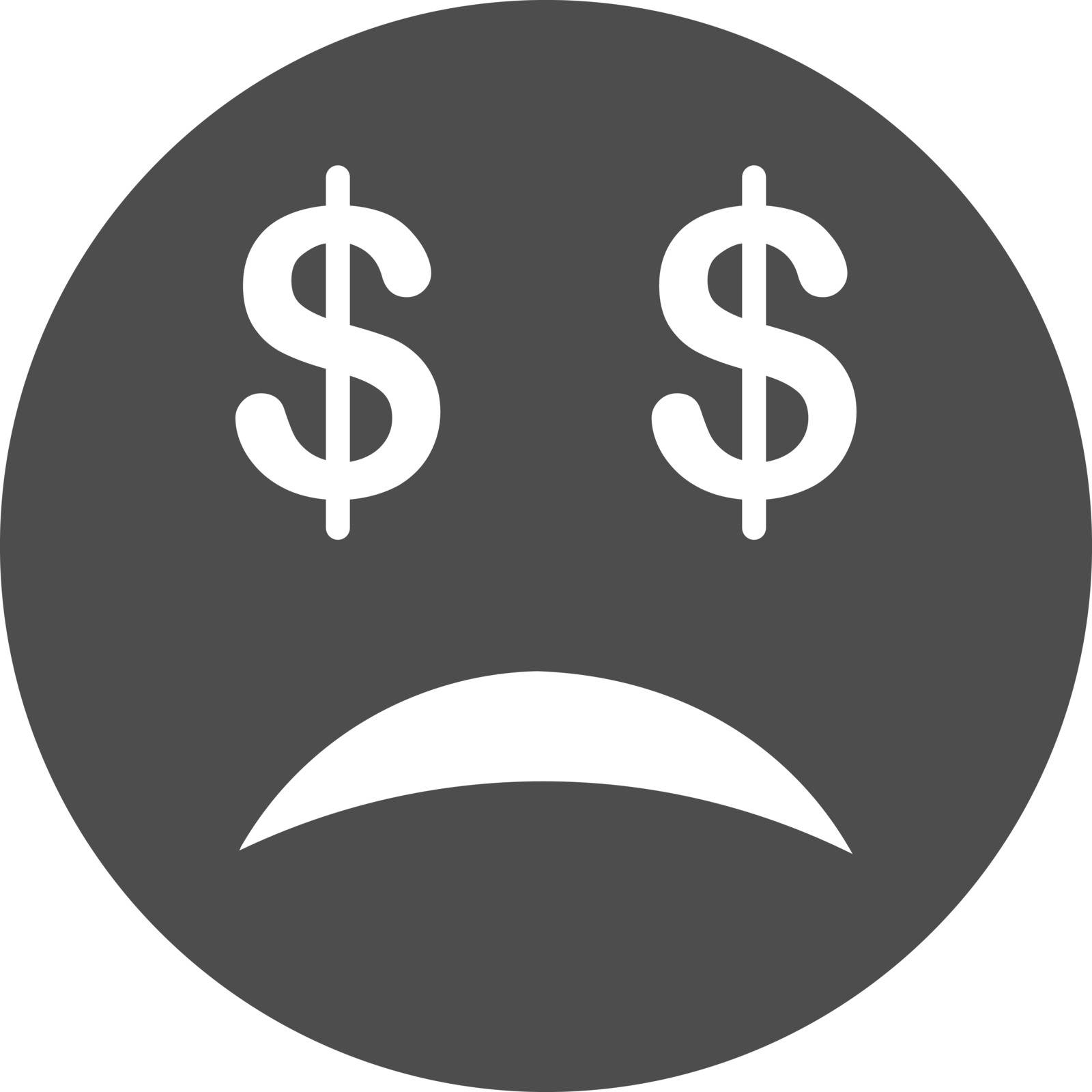 Bankrupt Smiley icon from Commerce Set. Vector style is flat symbol, gray color, rounded angles, white background.