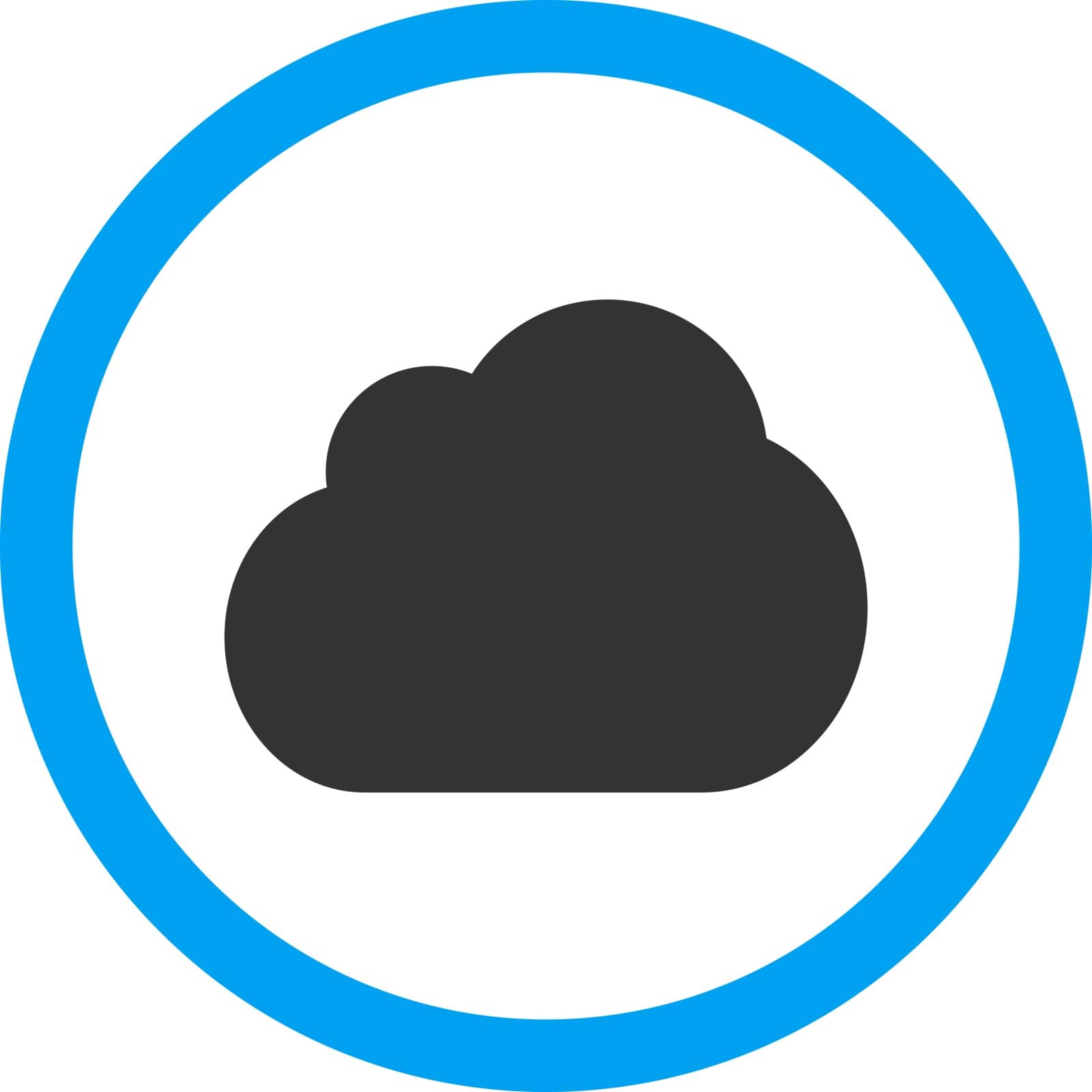 Cloud vector icon. This rounded flat symbol is drawn with blue and gray colors on a white background.