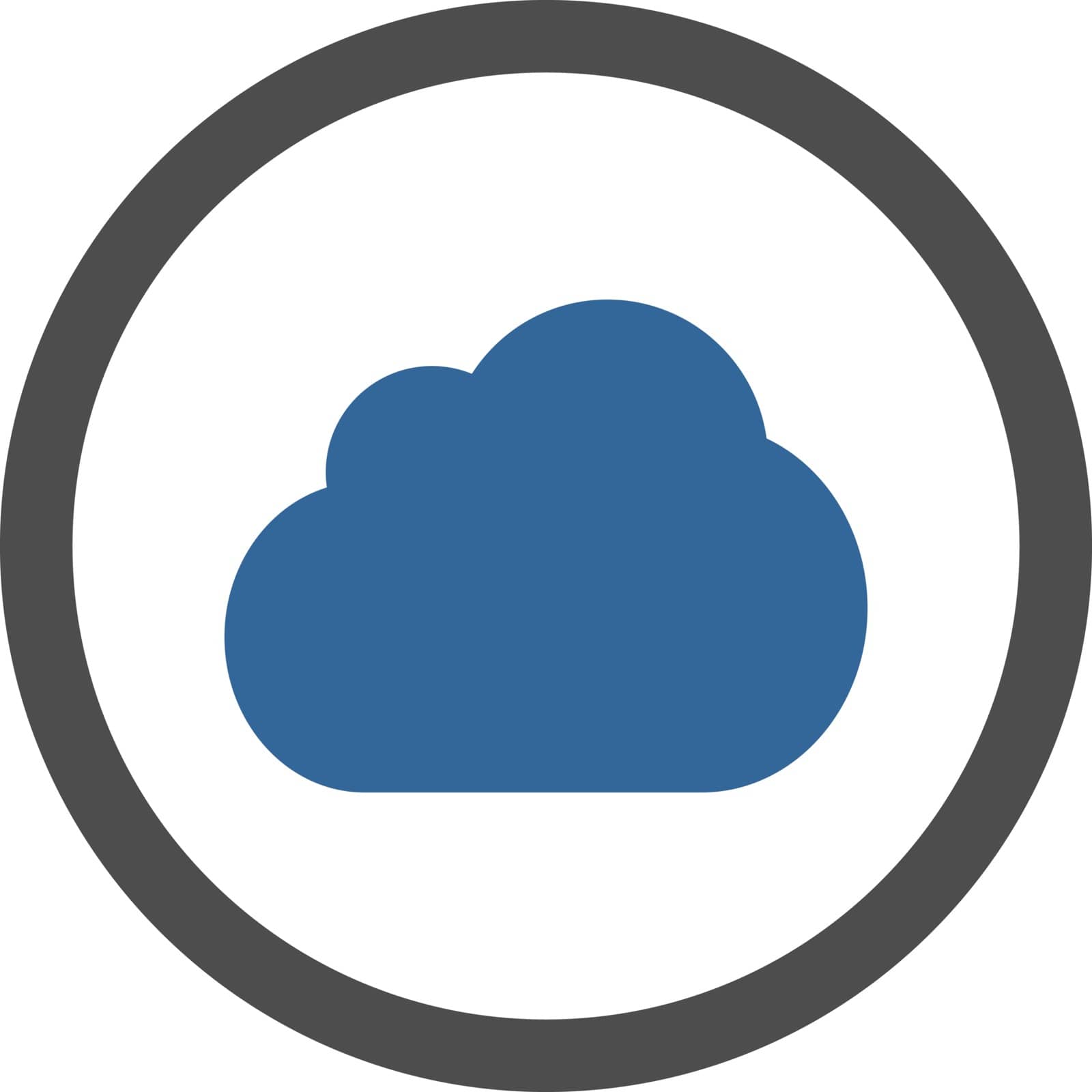 Cloud vector icon. This rounded flat symbol is drawn with cobalt and gray colors on a white background.