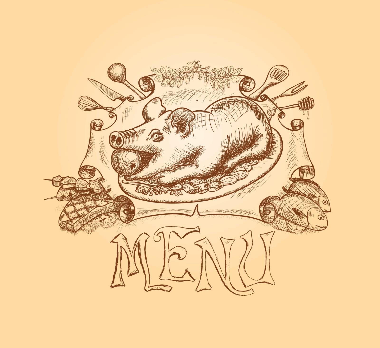 Vector hand drawn menu title design in a simple sketch drawing manner.