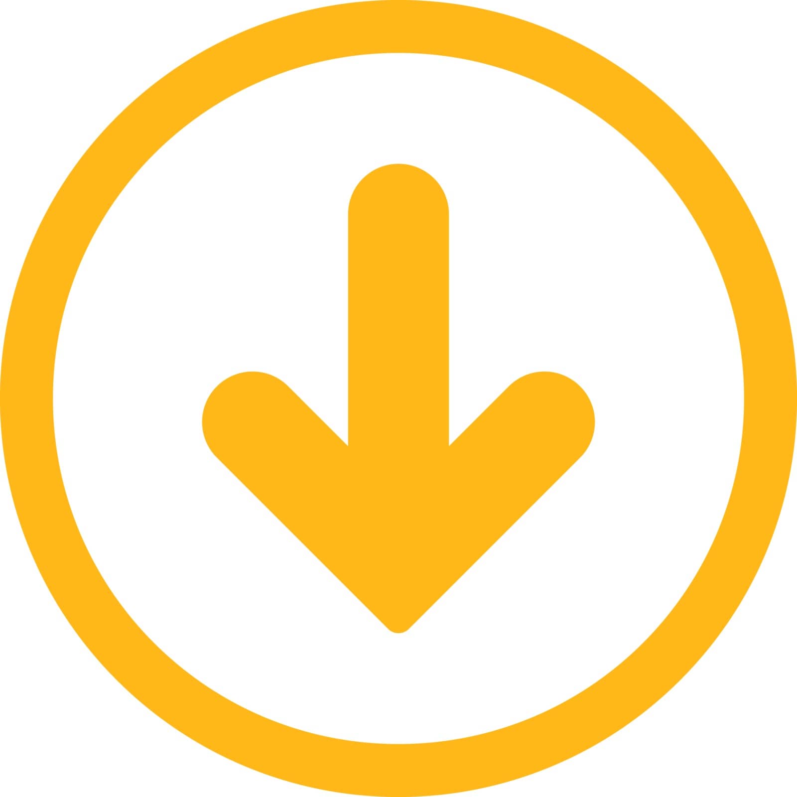 Arrow Down vector icon. This rounded flat symbol is drawn with yellow color on a white background.