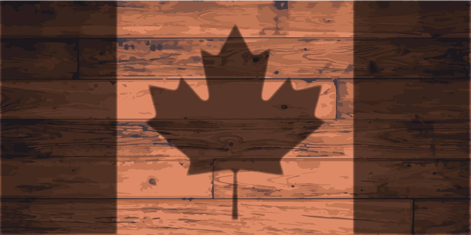 Canada flag outline brand on wooden board
