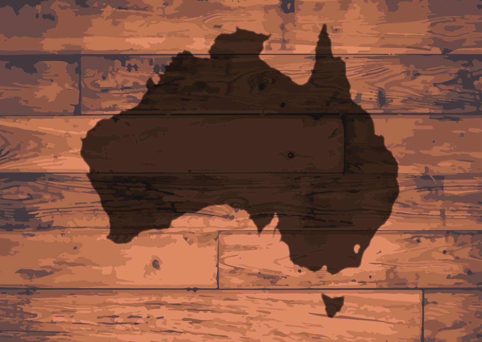 Australia outline map brand on wooden board
