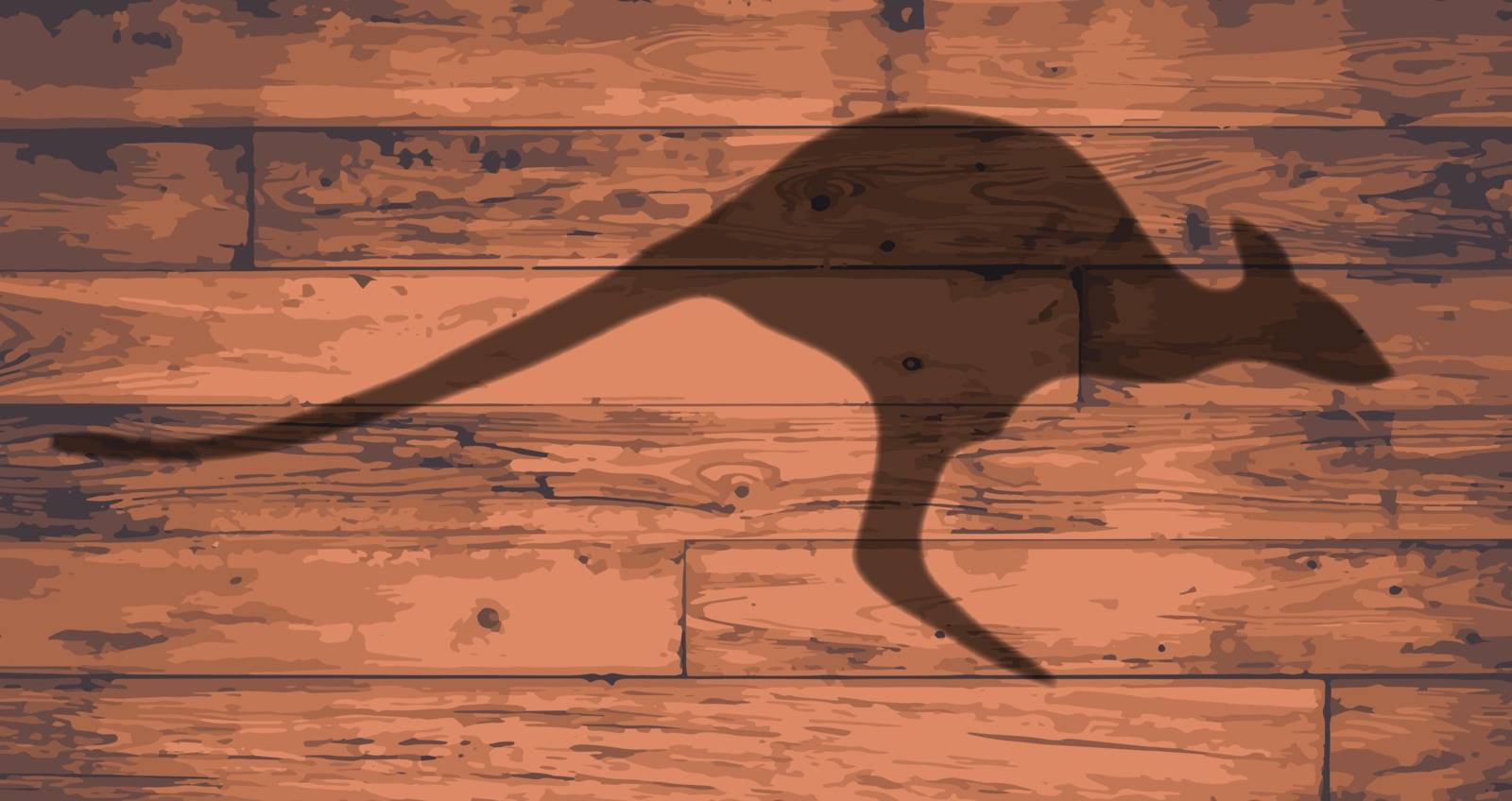 Australian kangaroo silhouette brandeded onto wooden planks