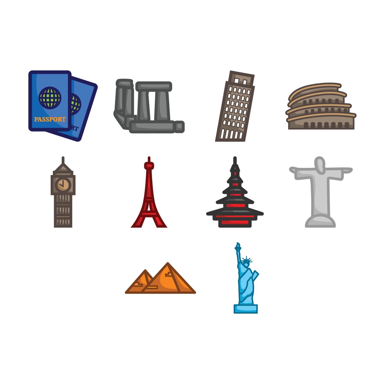 A collection of world travel landmark icon
