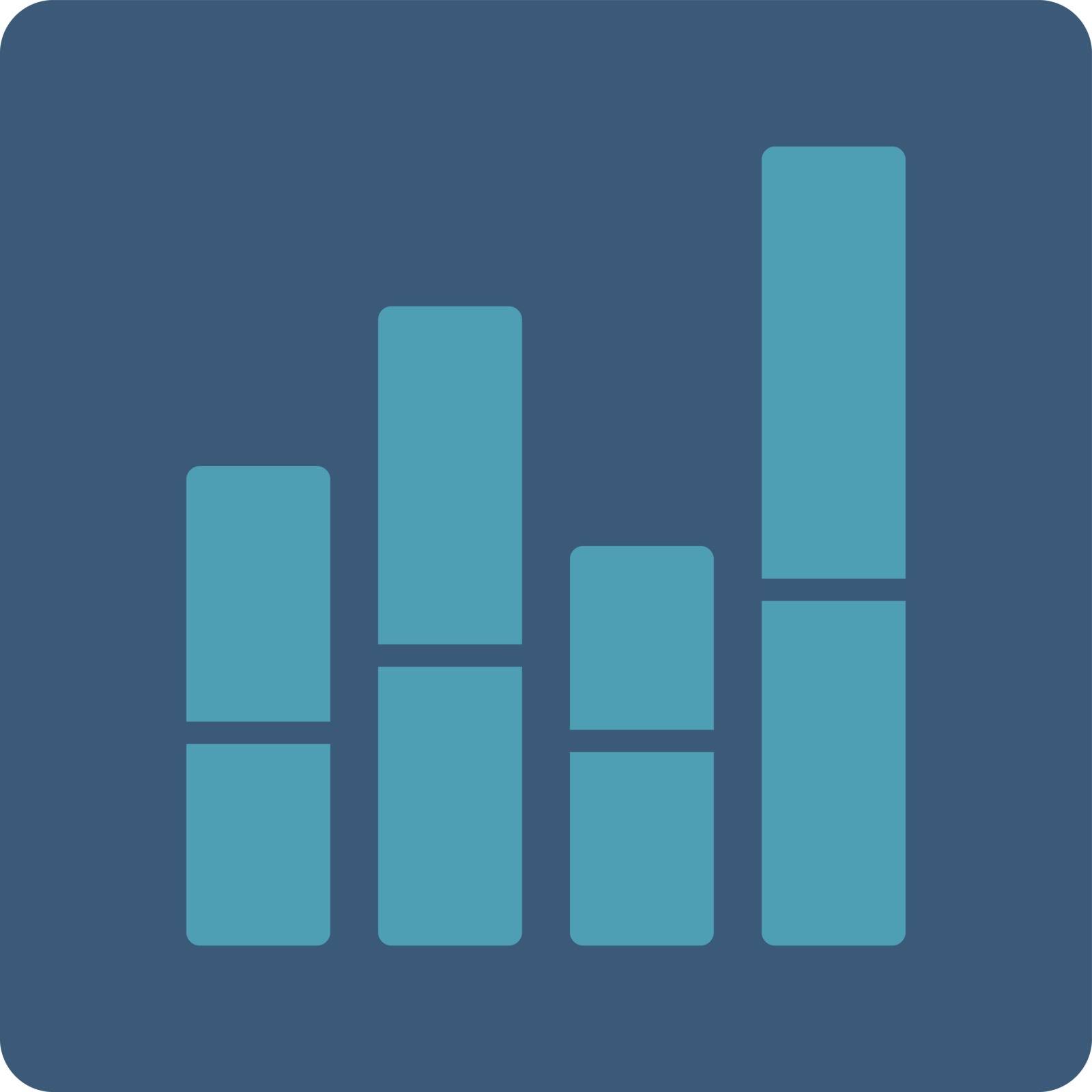Bar Chart vector icon. This flat rounded square button uses cyan and blue colors and isolated on a white background.