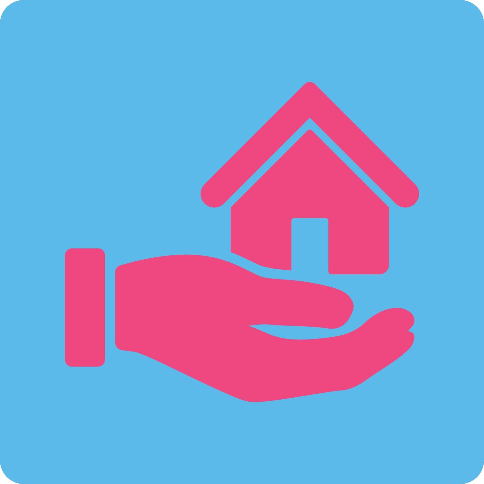 Real Estate vector icon. This flat rounded square button uses pink and blue colors and isolated on a white background.