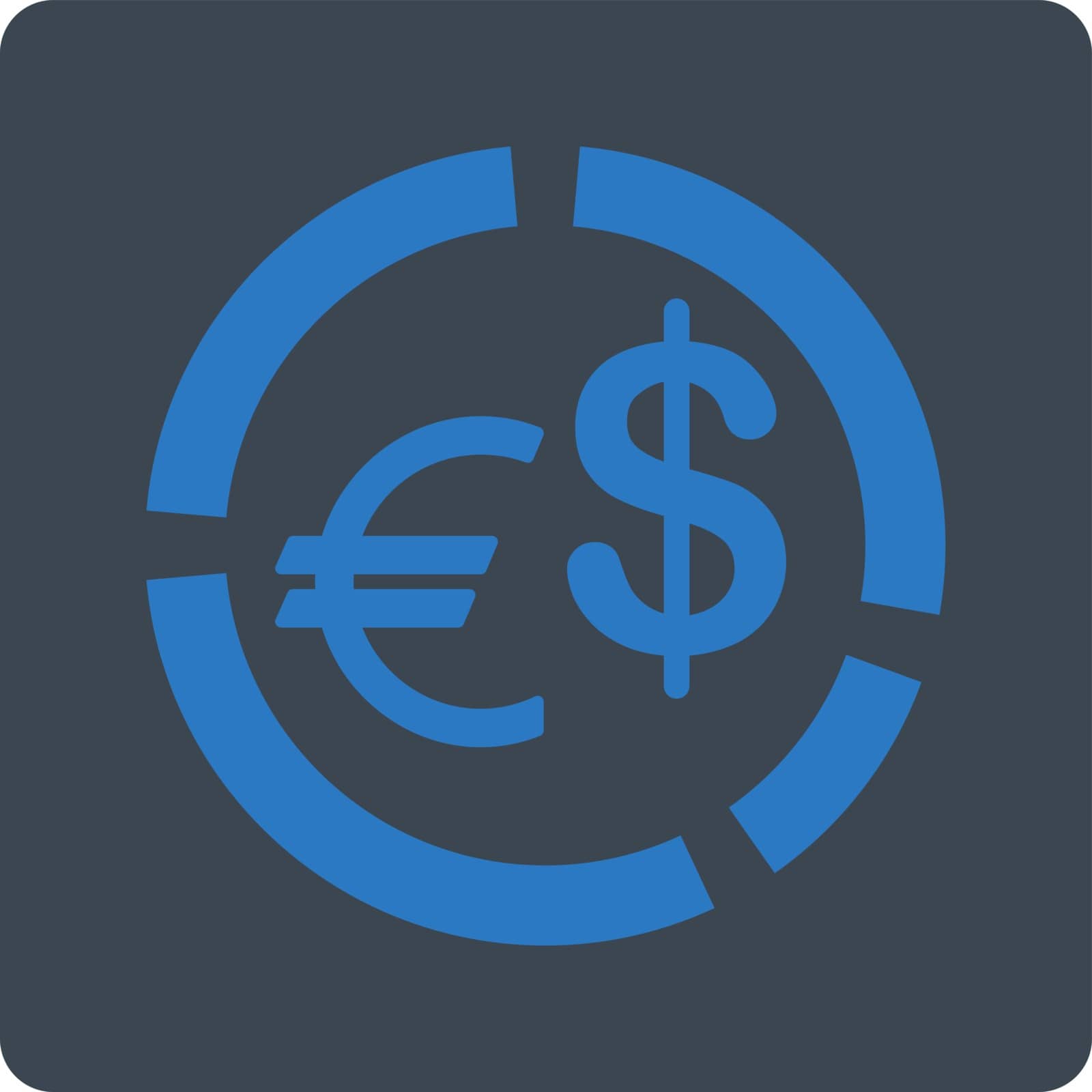 Currency Diagram vector icon. This flat rounded square button uses smooth blue colors and isolated on a white background.