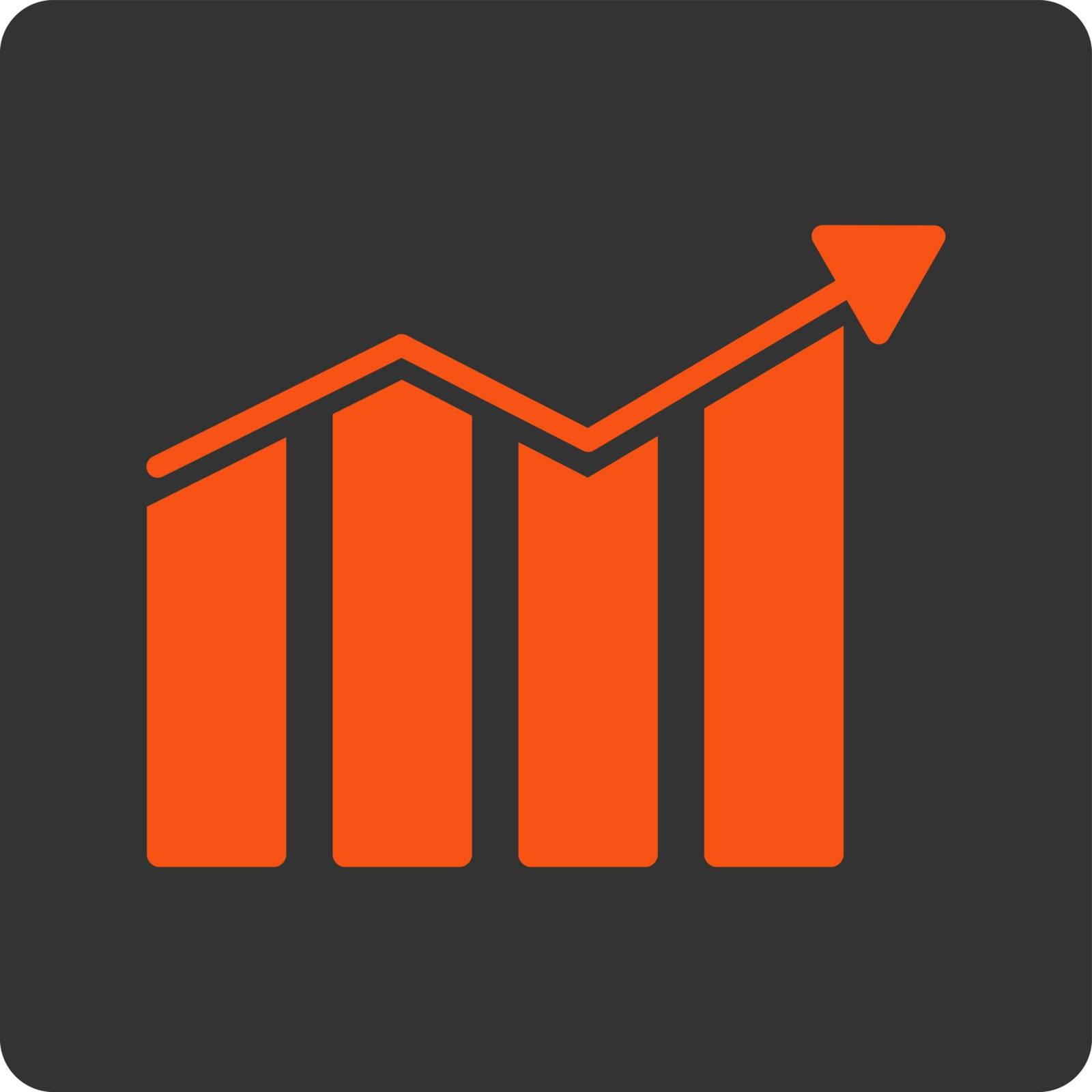 Trend vector icon. This flat rounded square button uses orange and gray colors and isolated on a white background.