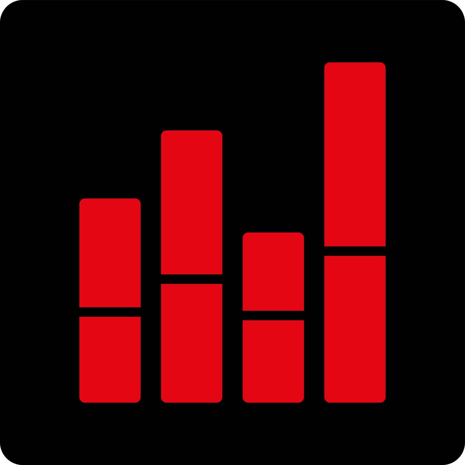 Bar Chart vector icon. This flat rounded square button uses intensive red and black colors and isolated on a white background.